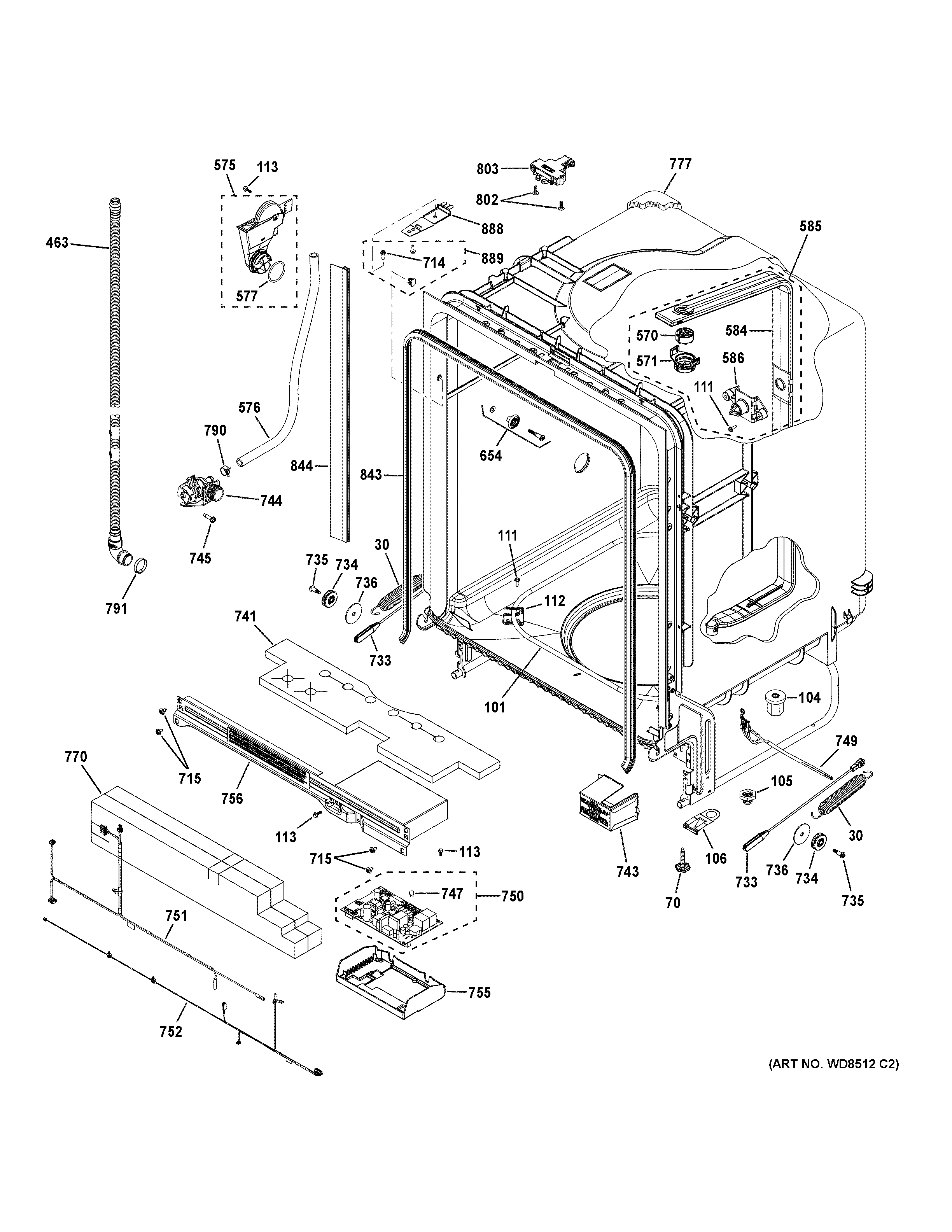 GE GDT605PFM6DS body parts diagram