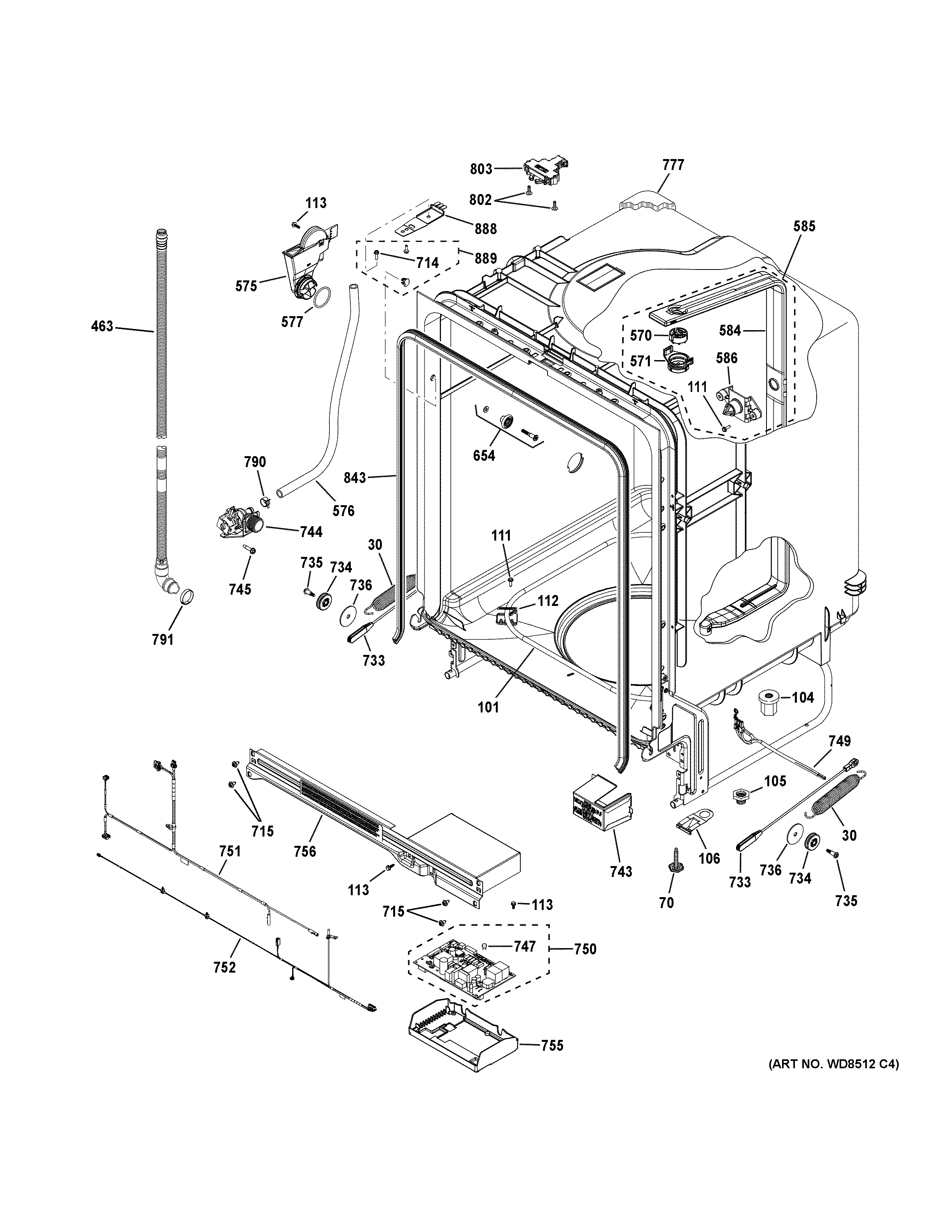 GE GDT550PMR0ES body parts diagram