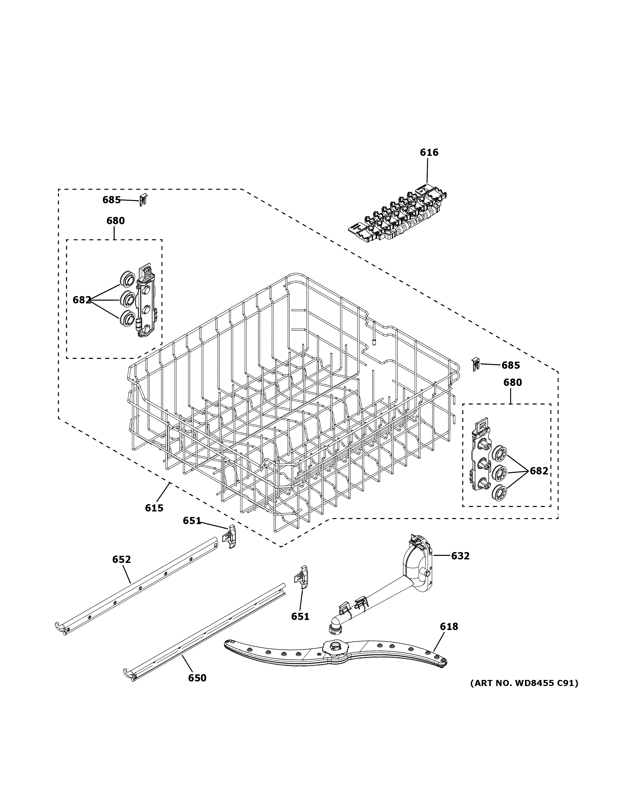GE GDF550PGR0WW upper rack assembly diagram