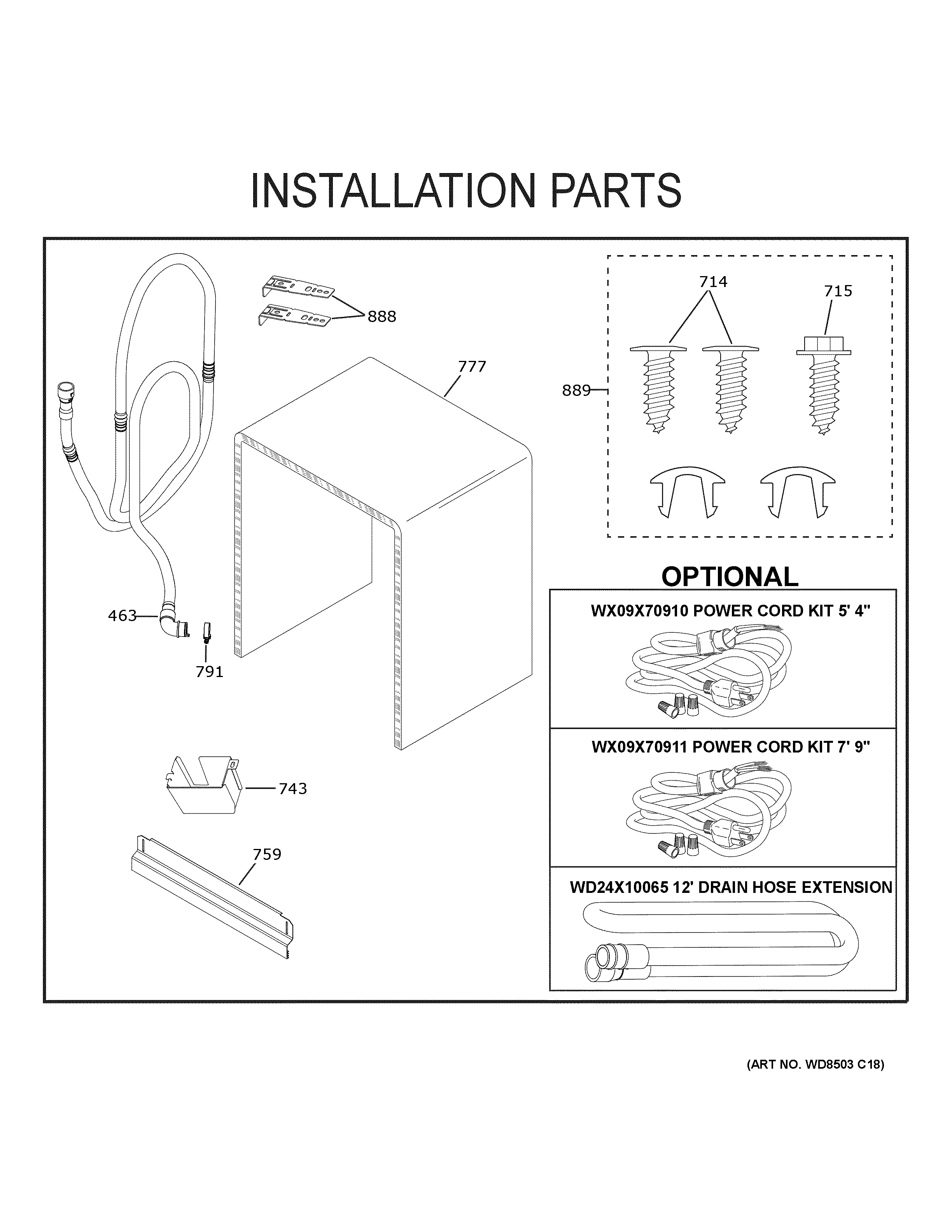 GE GDF550PGR3WW installation parts diagram
