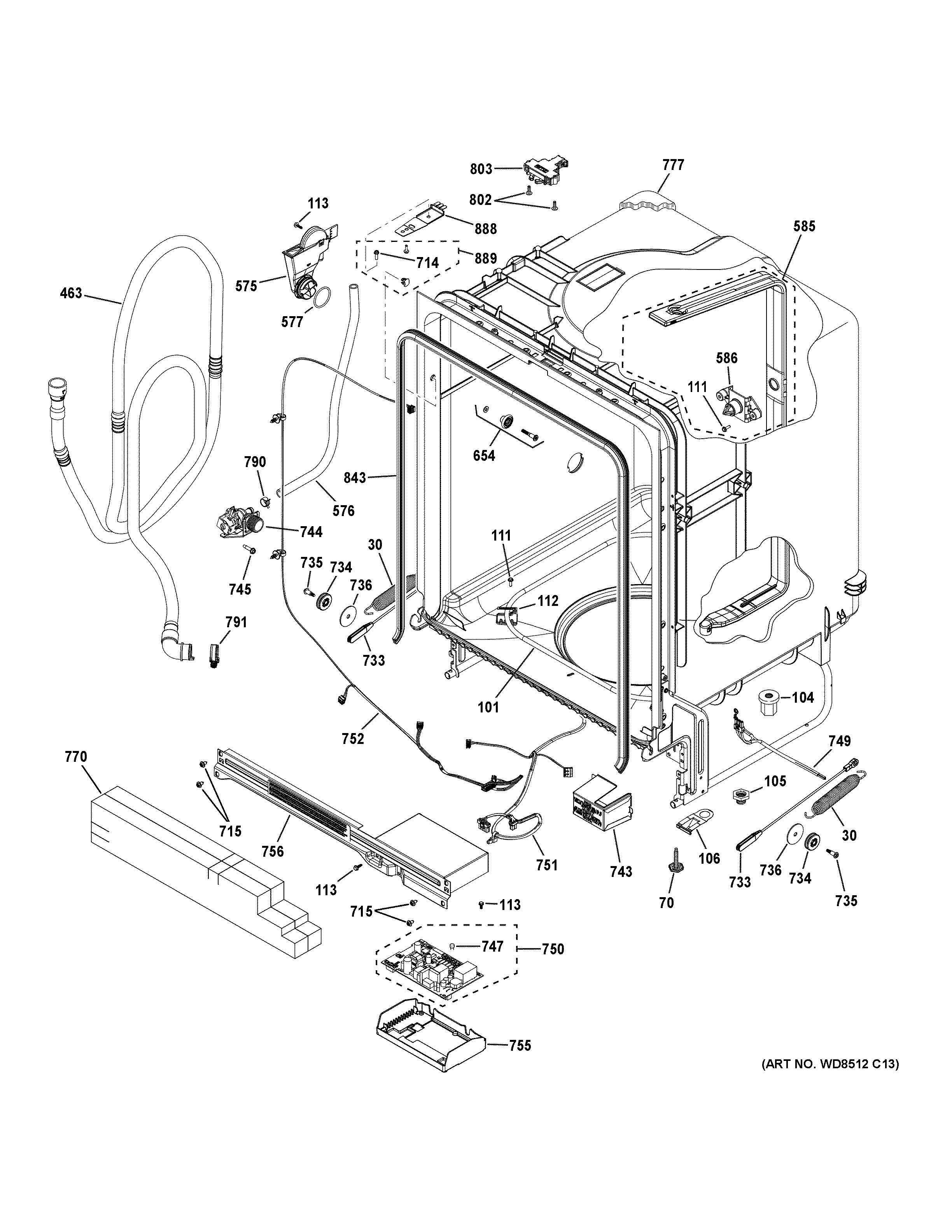GE GDT535PGR3WW body parts diagram