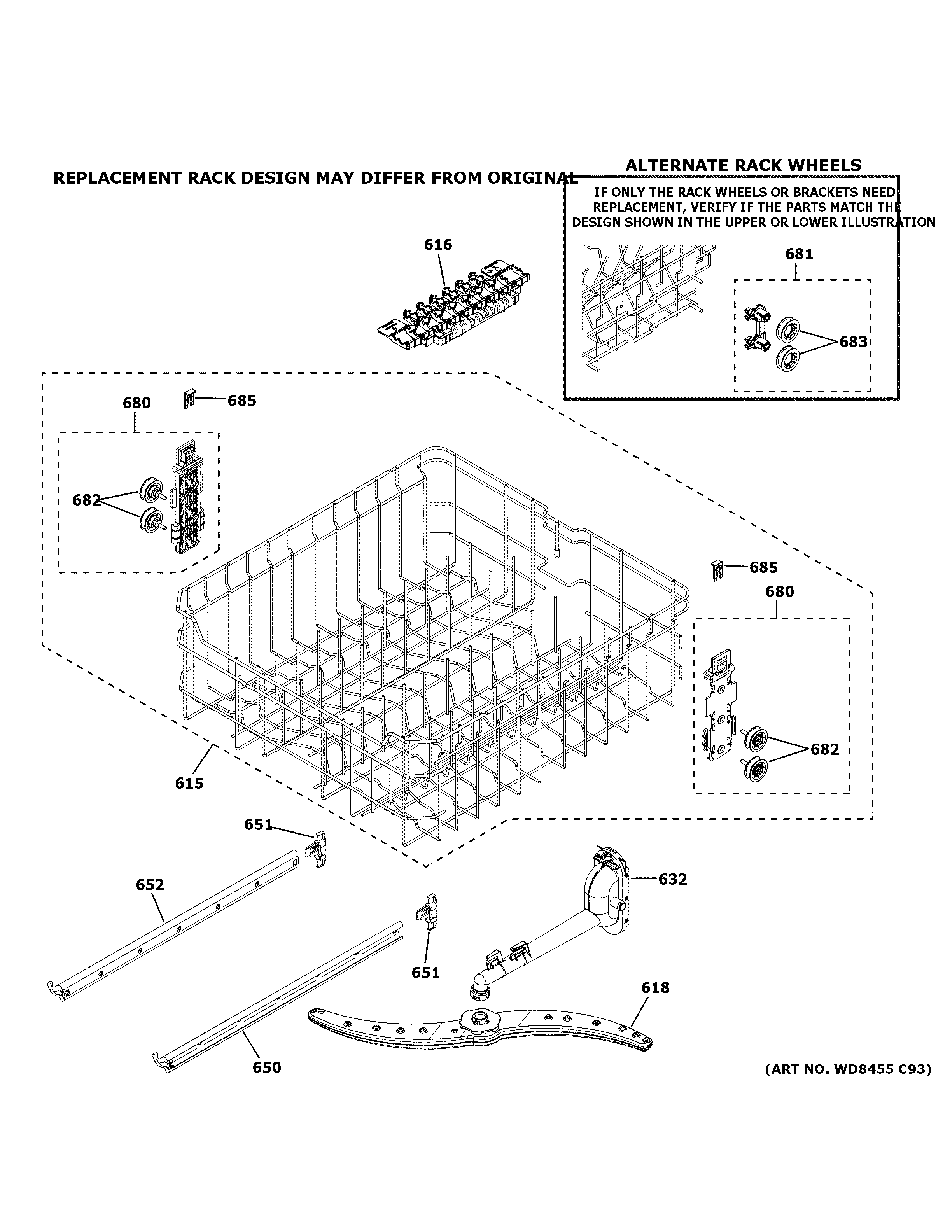 GE GDT535PGR3WW upper rack assembly diagram
