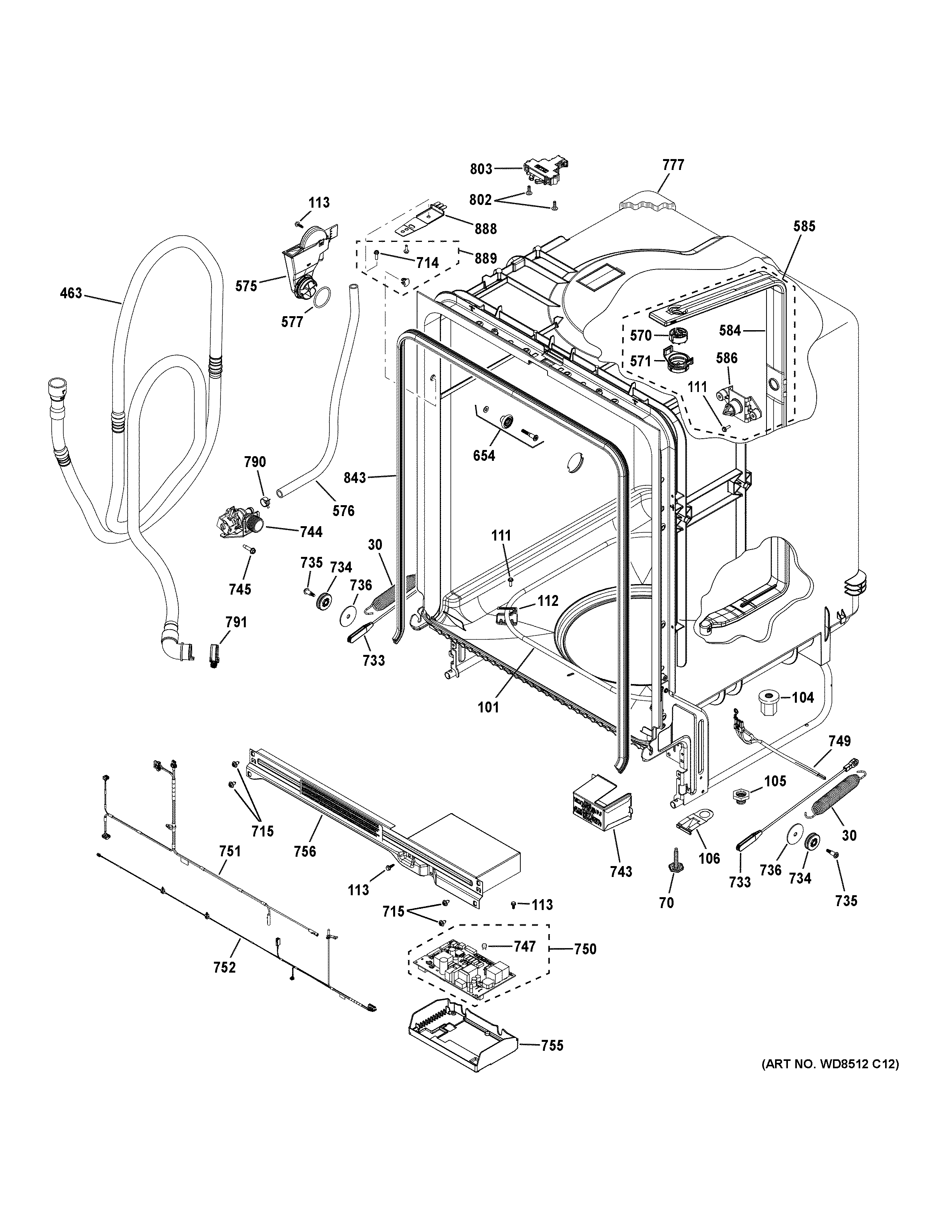 GE GDT550PGR3BB body parts diagram