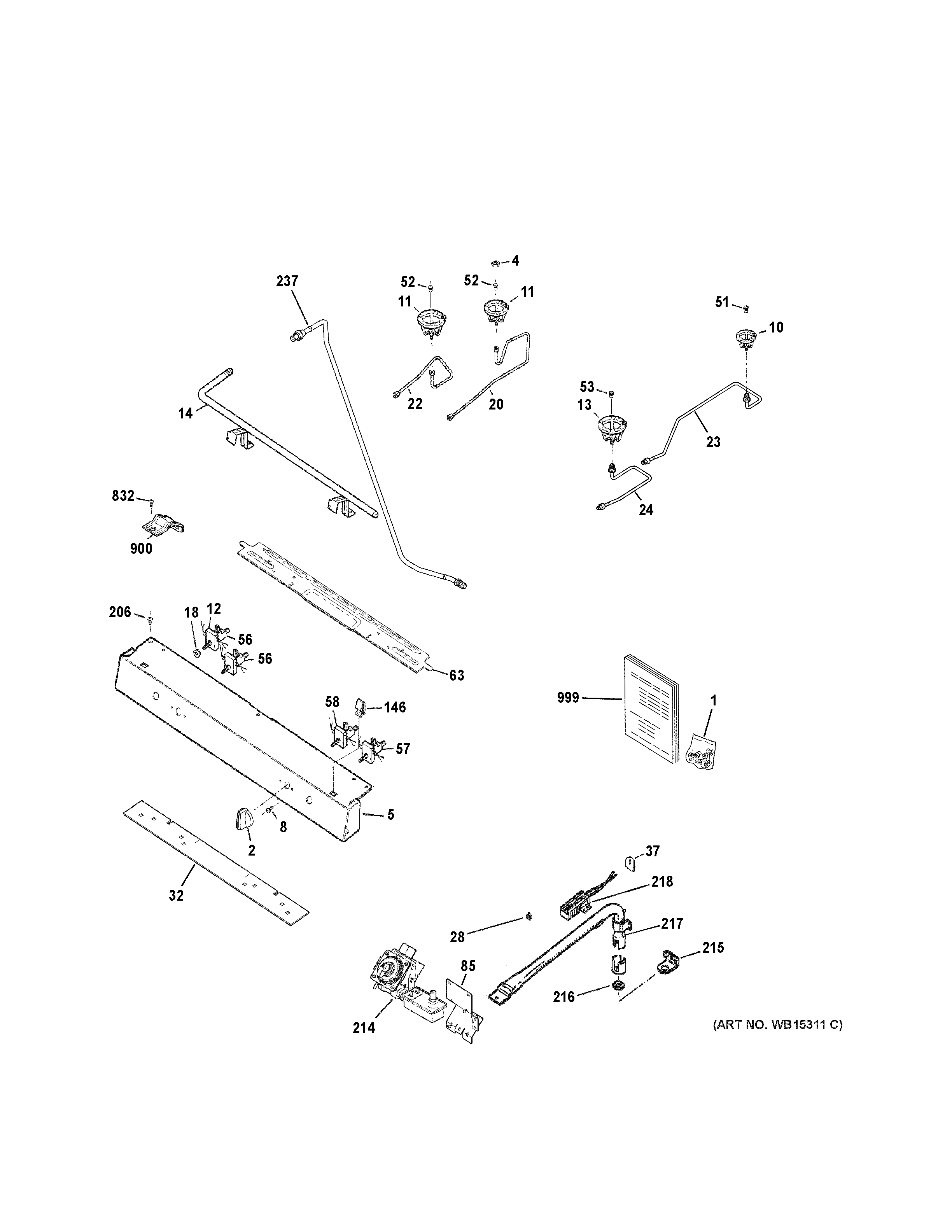 GE JGBS60REF2SS gas & burner parts diagram