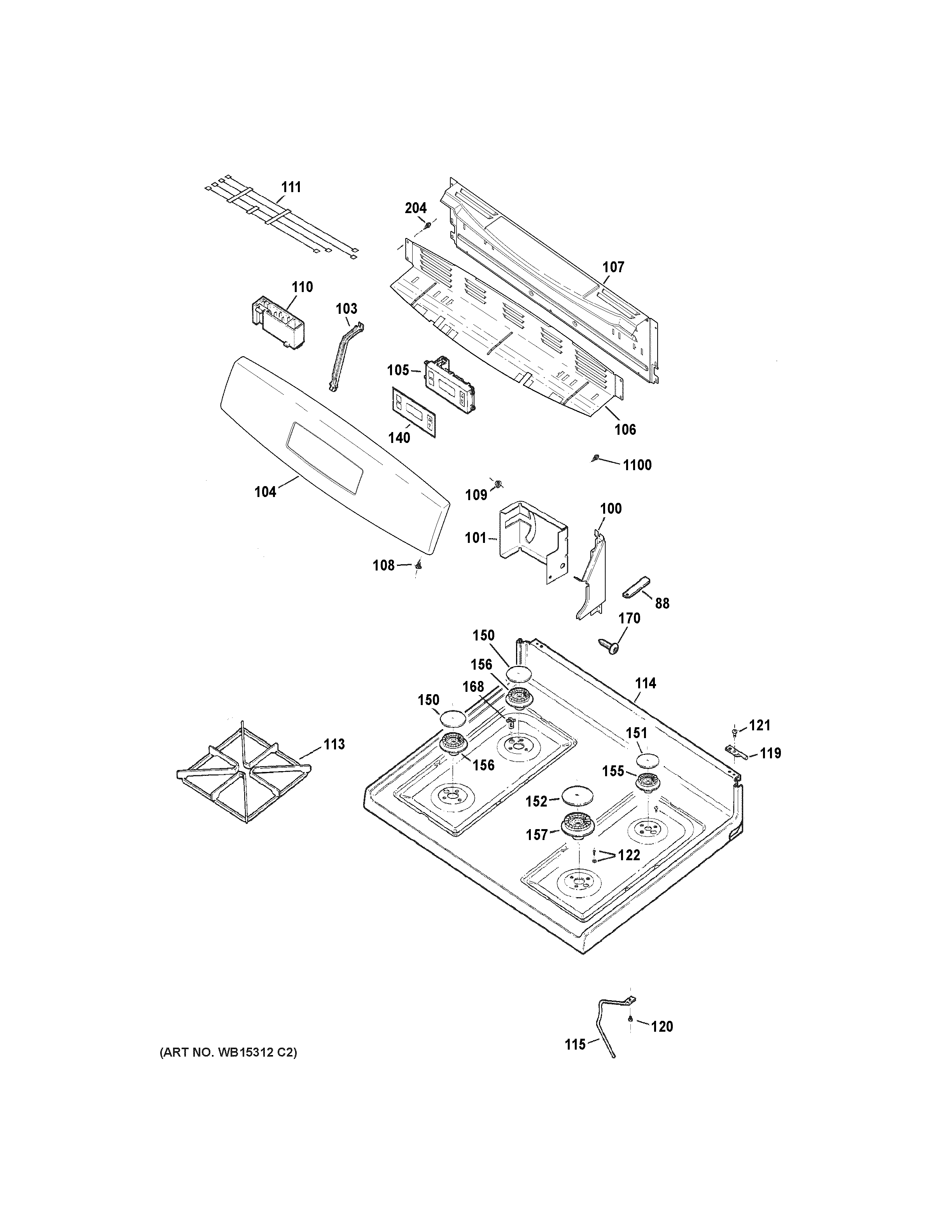GE JGBS60REF2SS control panel & cooktop diagram