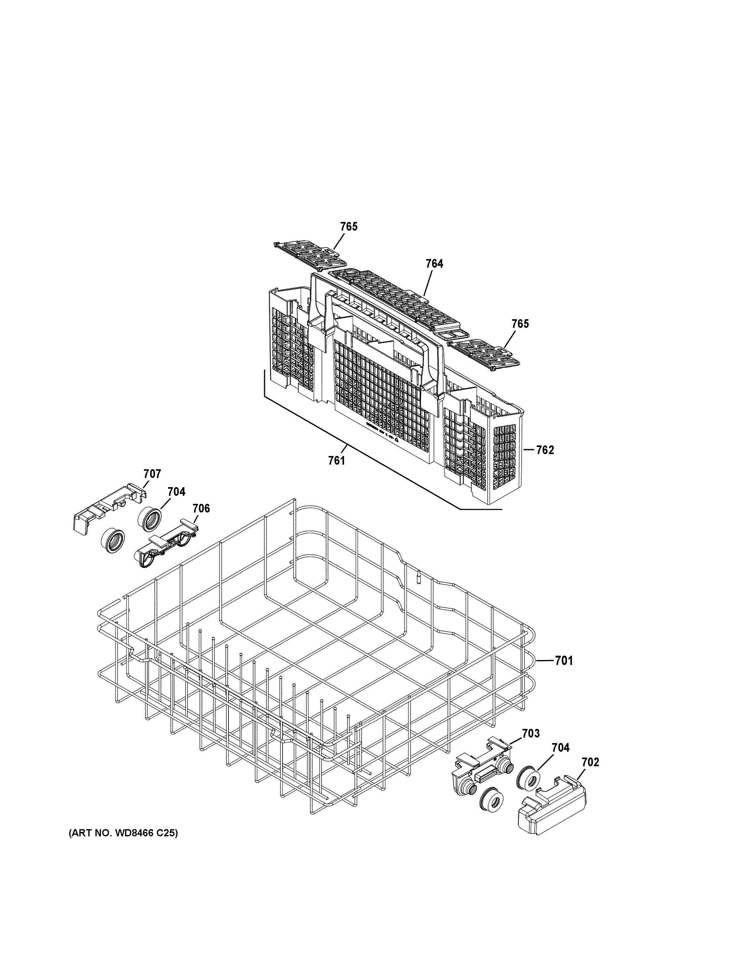 GE GDF640HFM0DS lower rack assembly diagram