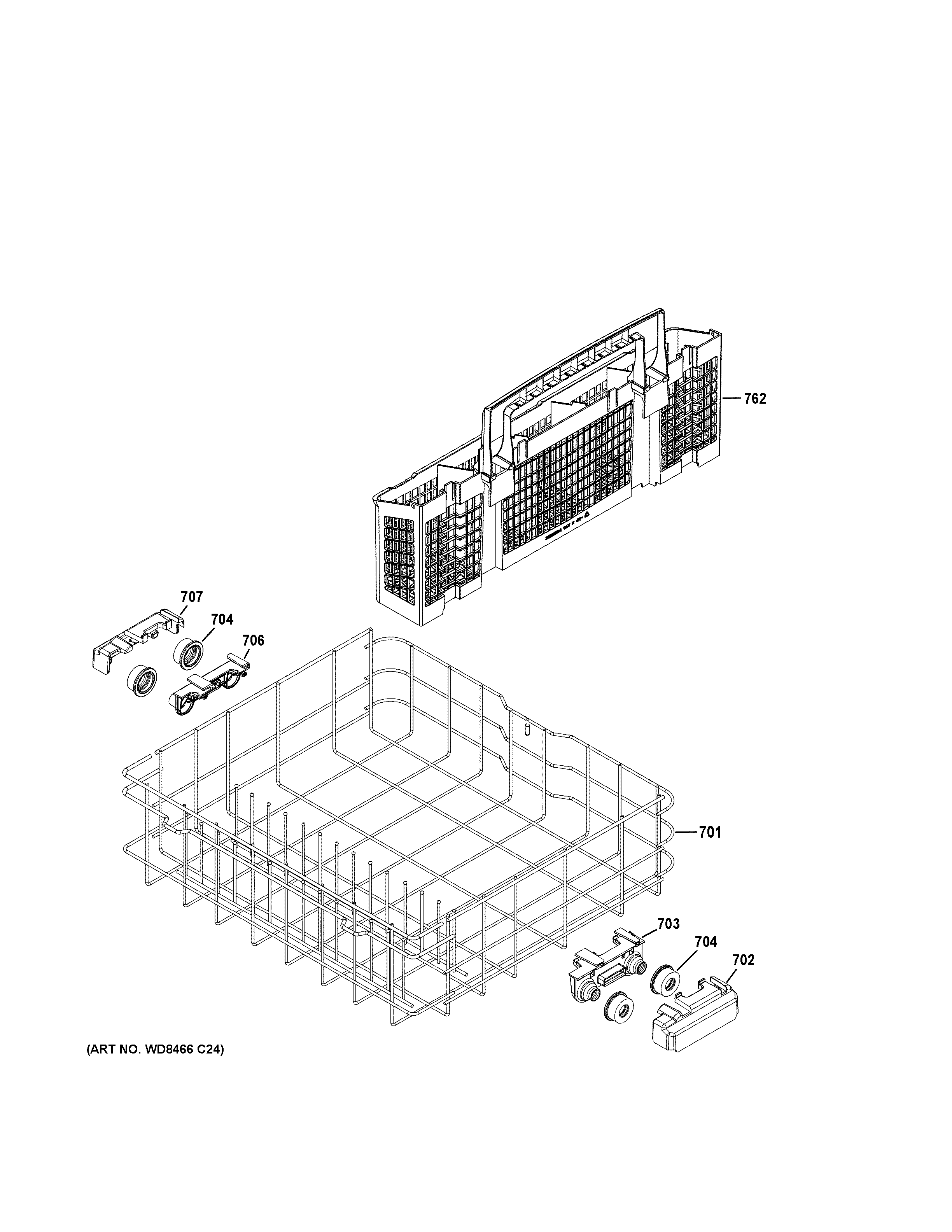 GE GDF630PGM3BB lower rack assembly diagram