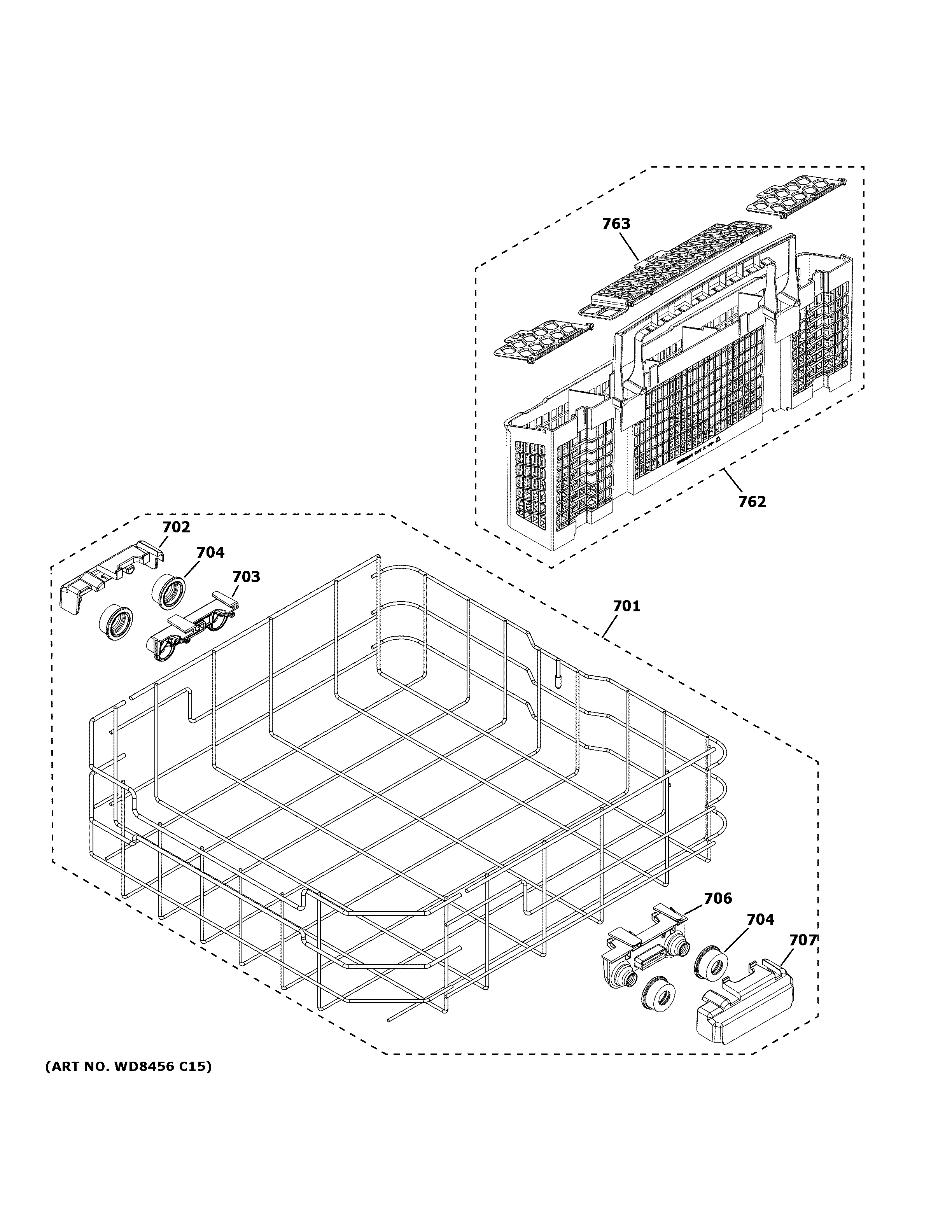 GE GDT630PYM6FS lower rack assembly diagram