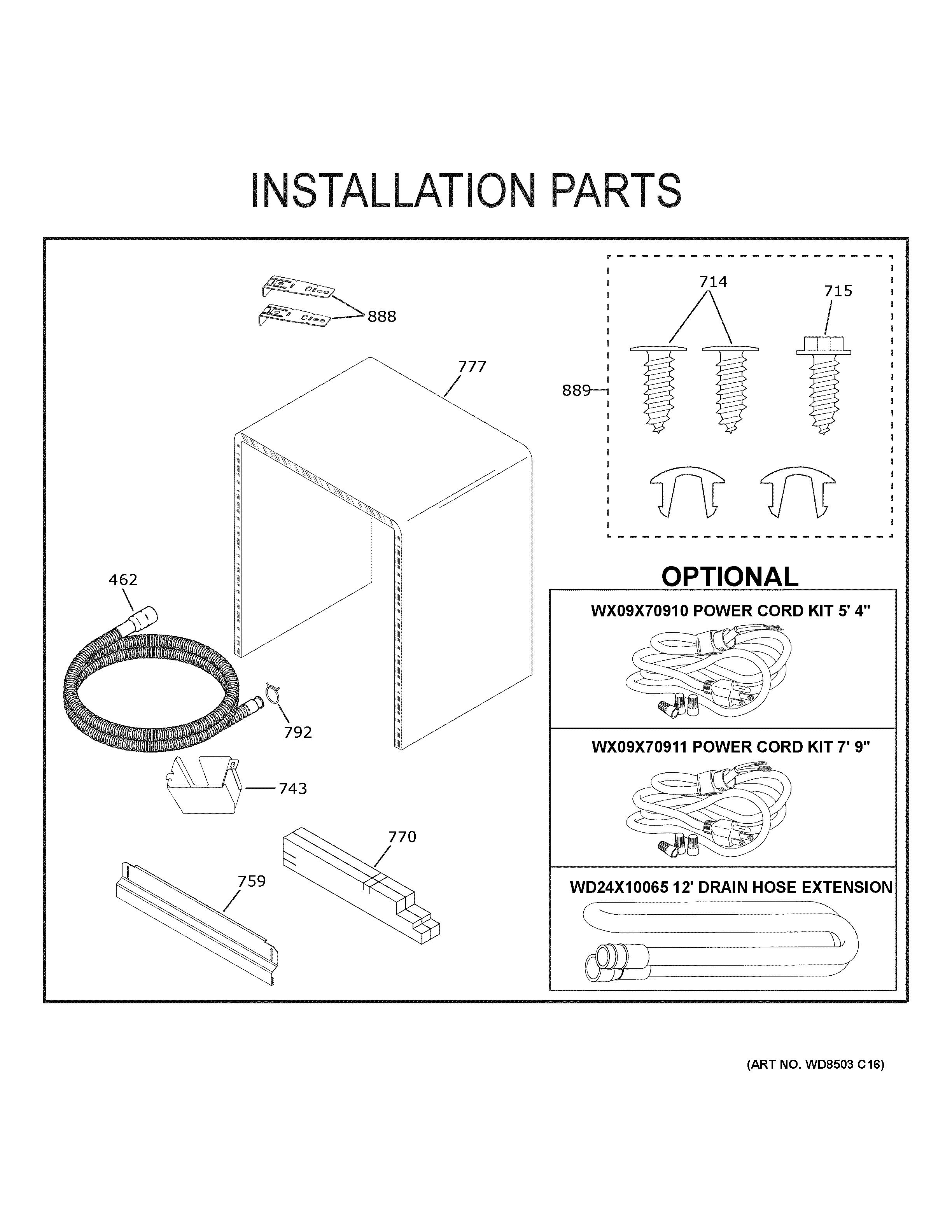 GE GDT630PFR0DS installation parts diagram
