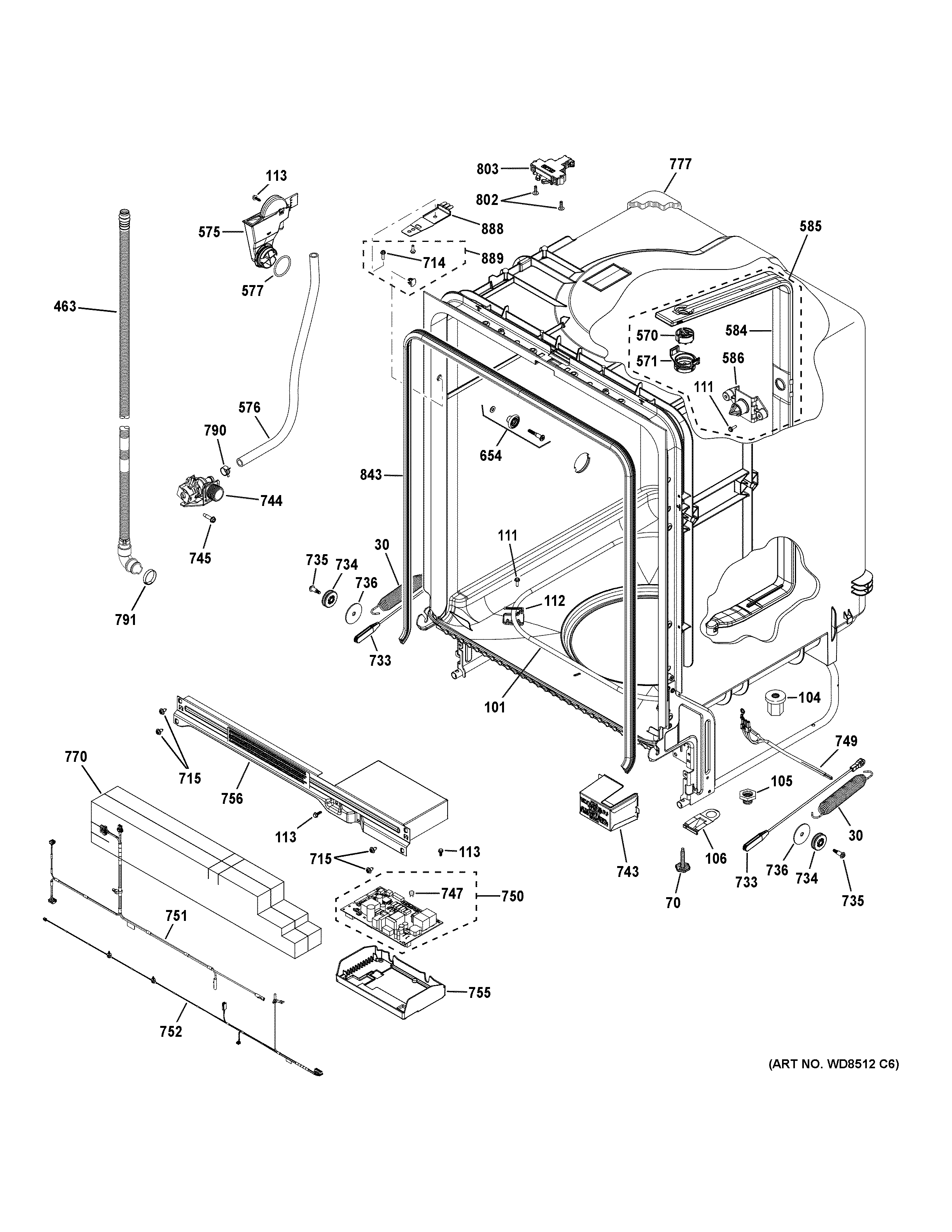GE GDT630PGR0WW body parts (1) diagram