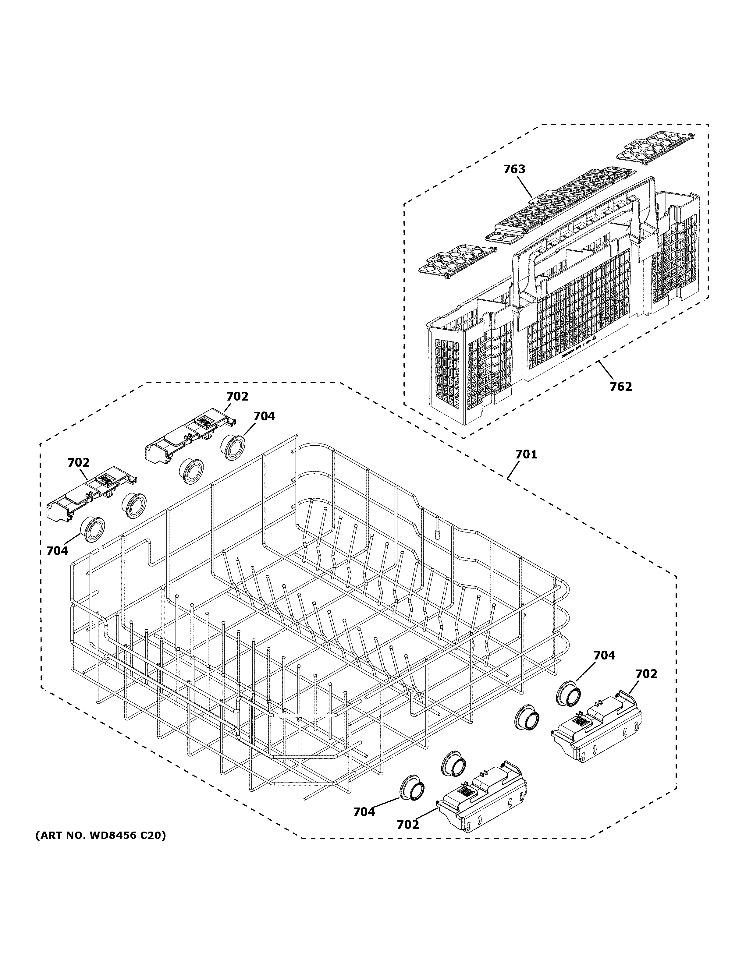 GE GDT630PGR3WW lower rack assembly diagram