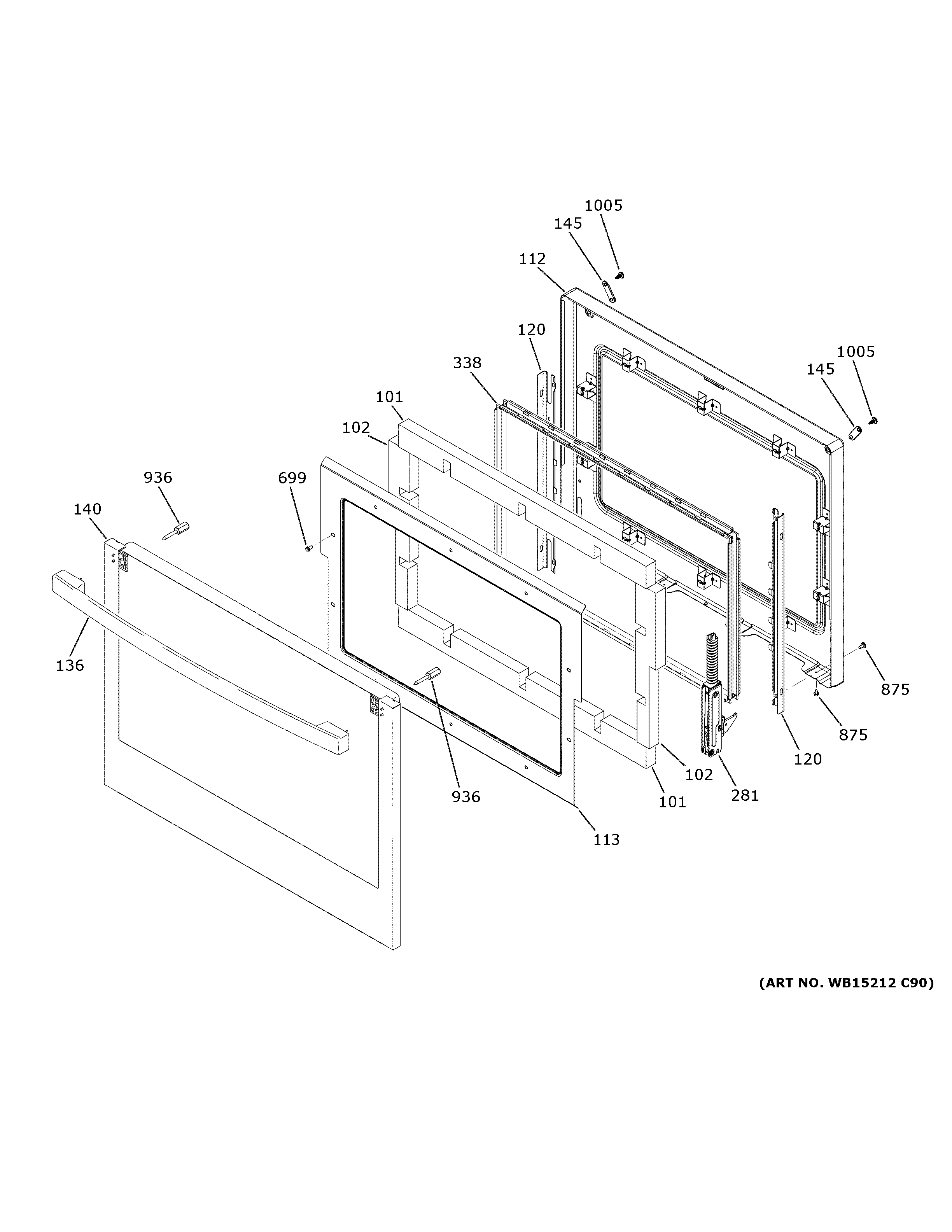 GE JKD3000DN1WW upper door diagram