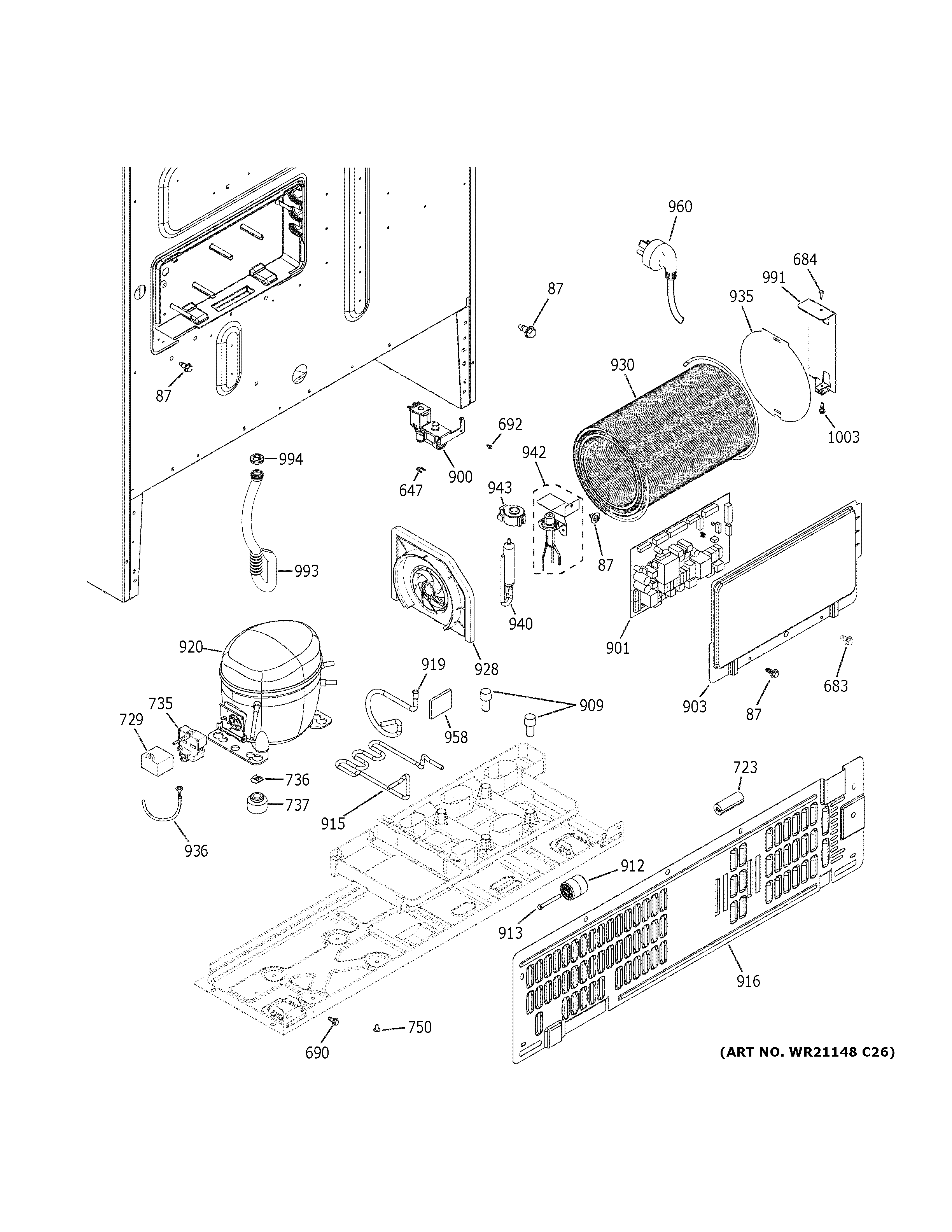 GE PFD28KYNEFS machine compartment diagram