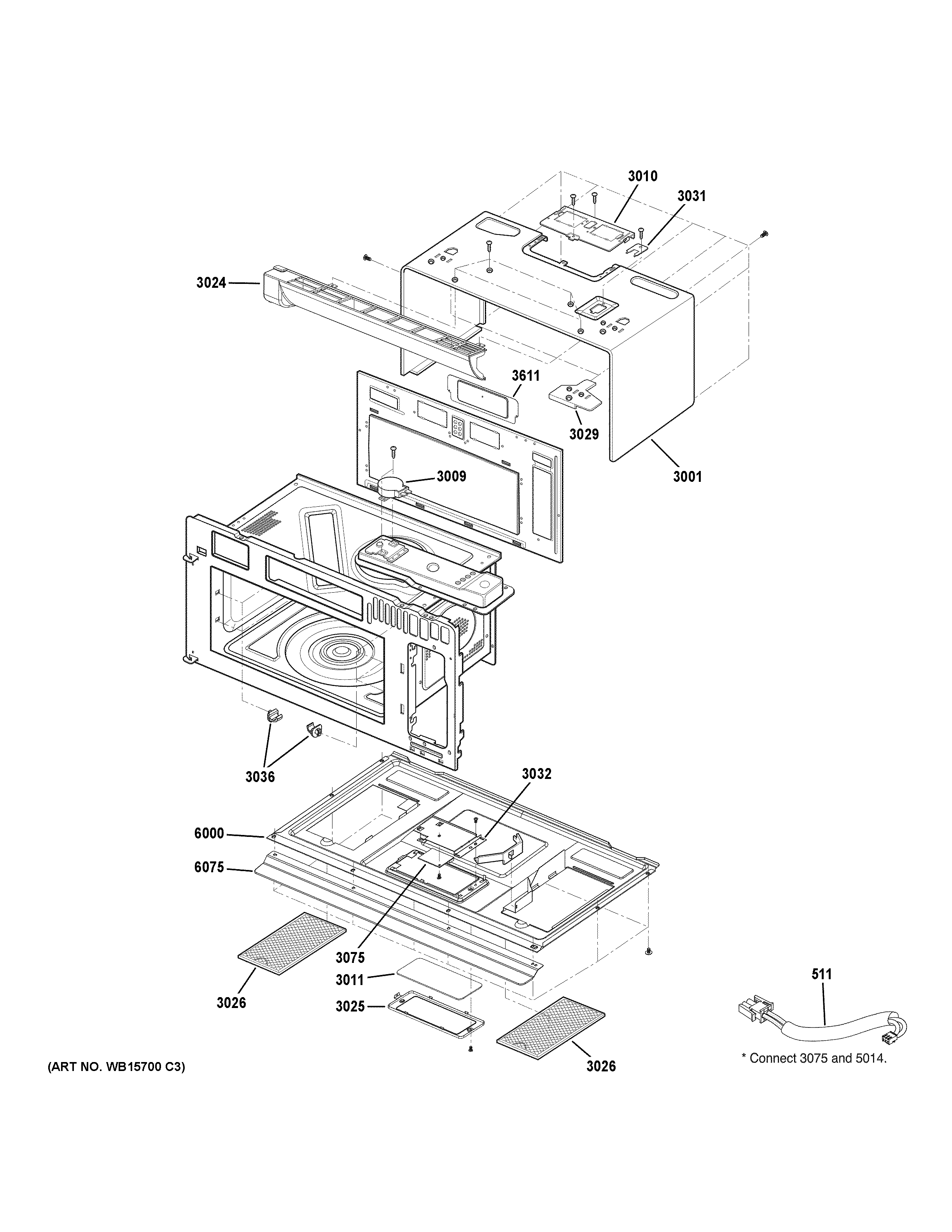 GE CVM517P4R1W2 oven cavity parts diagram