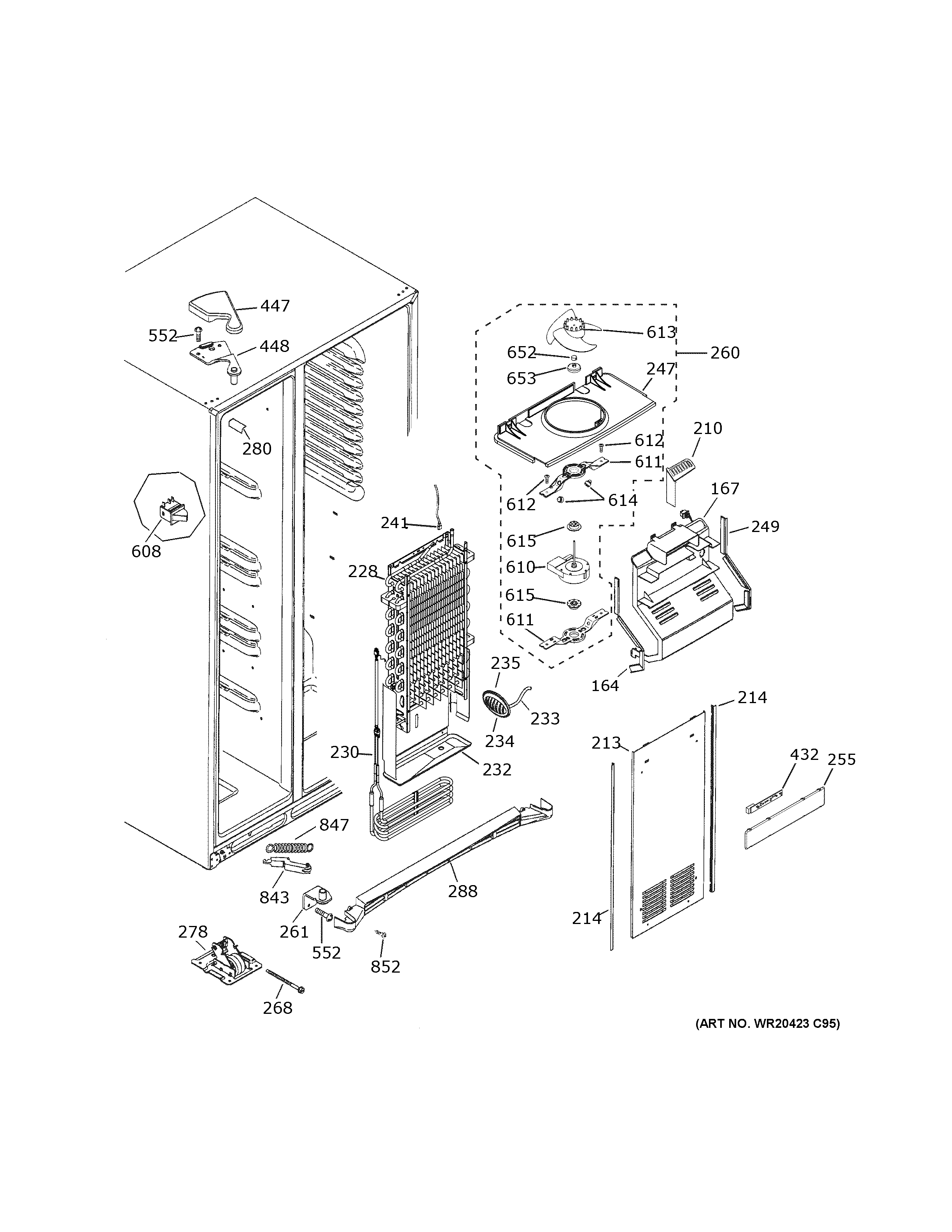 GE GSS25GGPECWW freezer section diagram