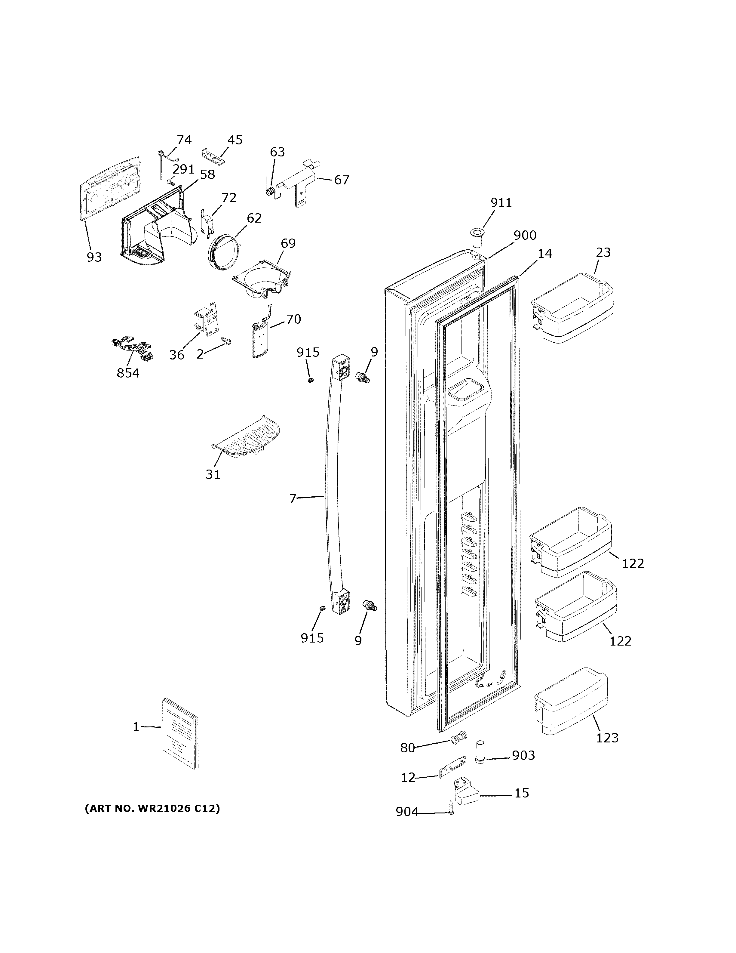 GE GSS25GMPECES freezer door diagram