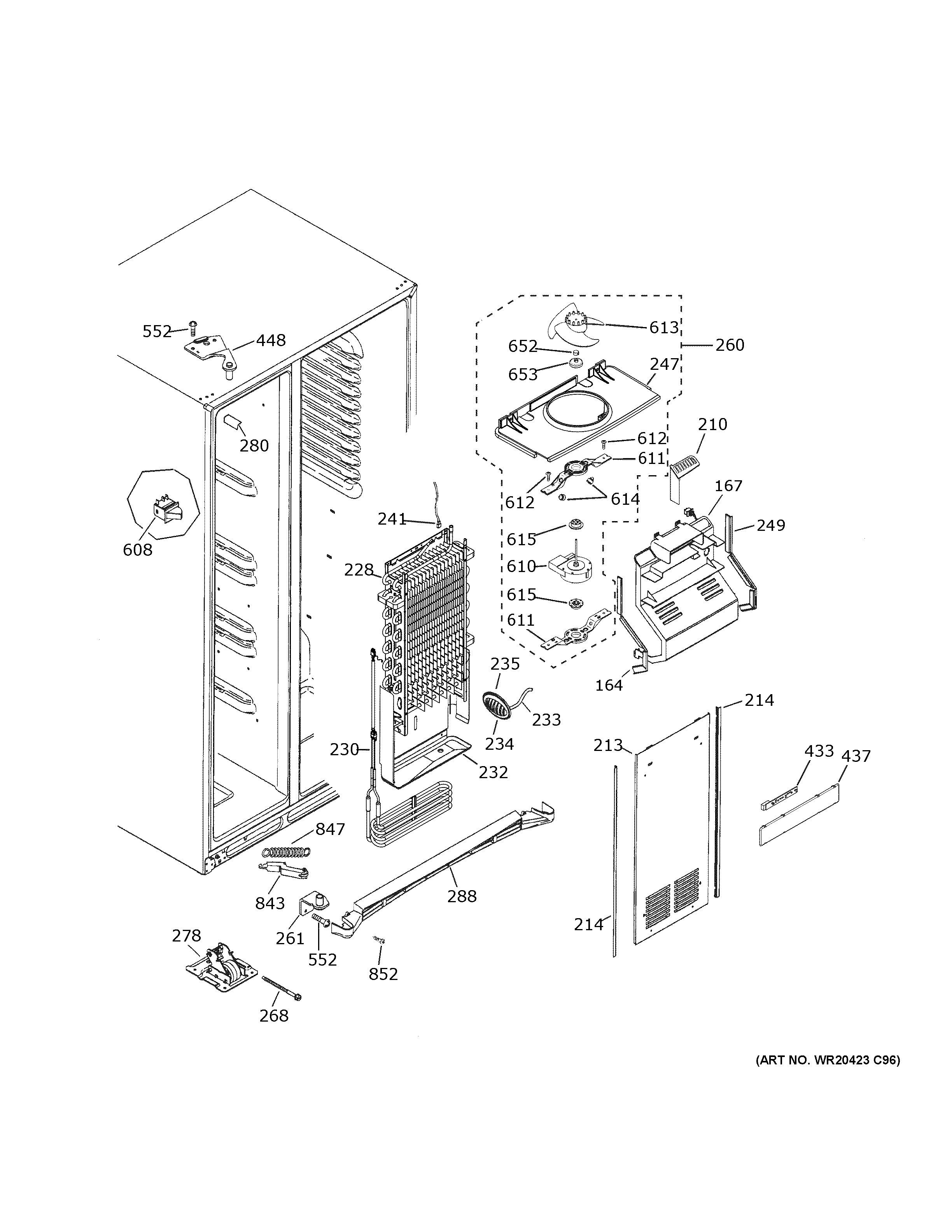 GE GSS25CGHWCBB freezer section diagram
