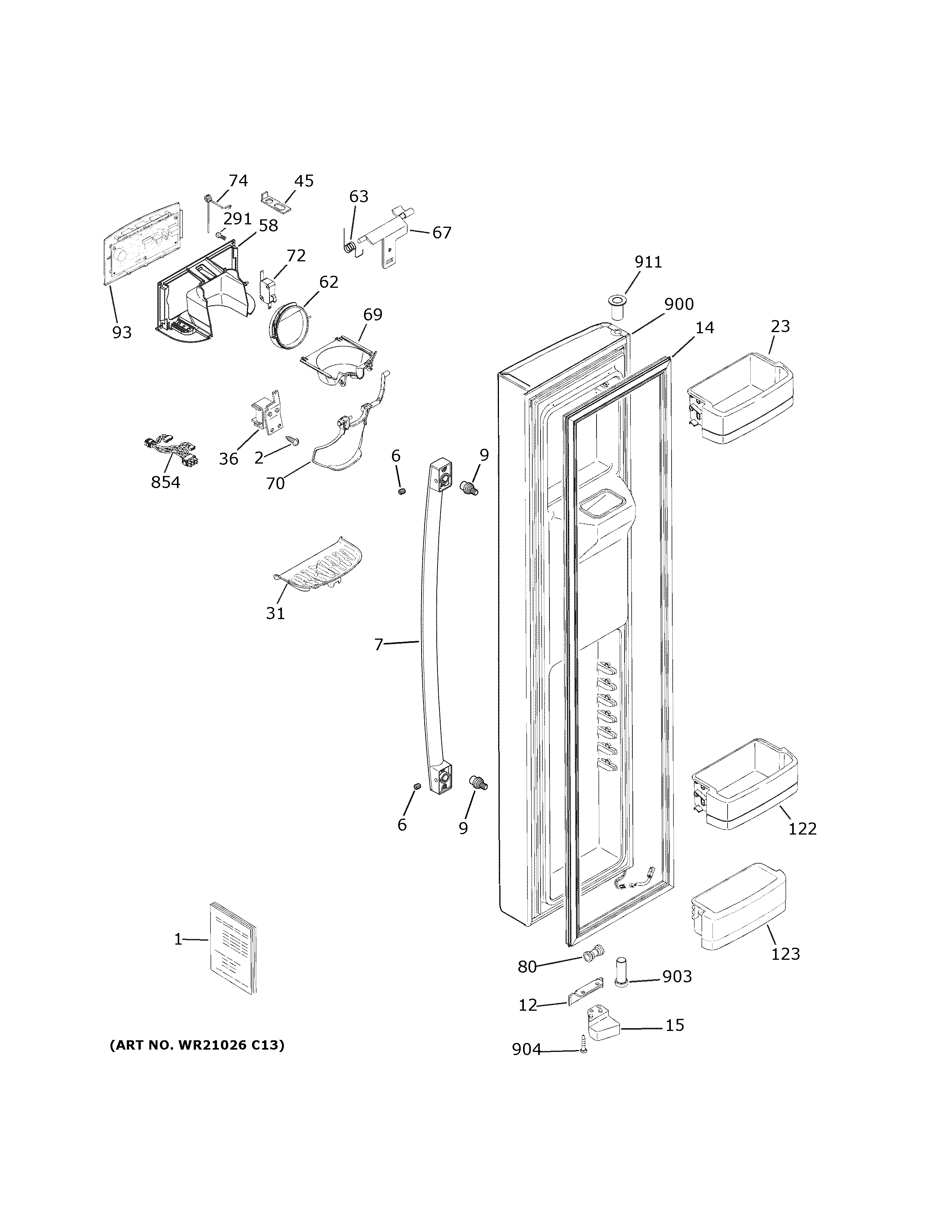 GE GSS25CGHWCWW freezer door diagram