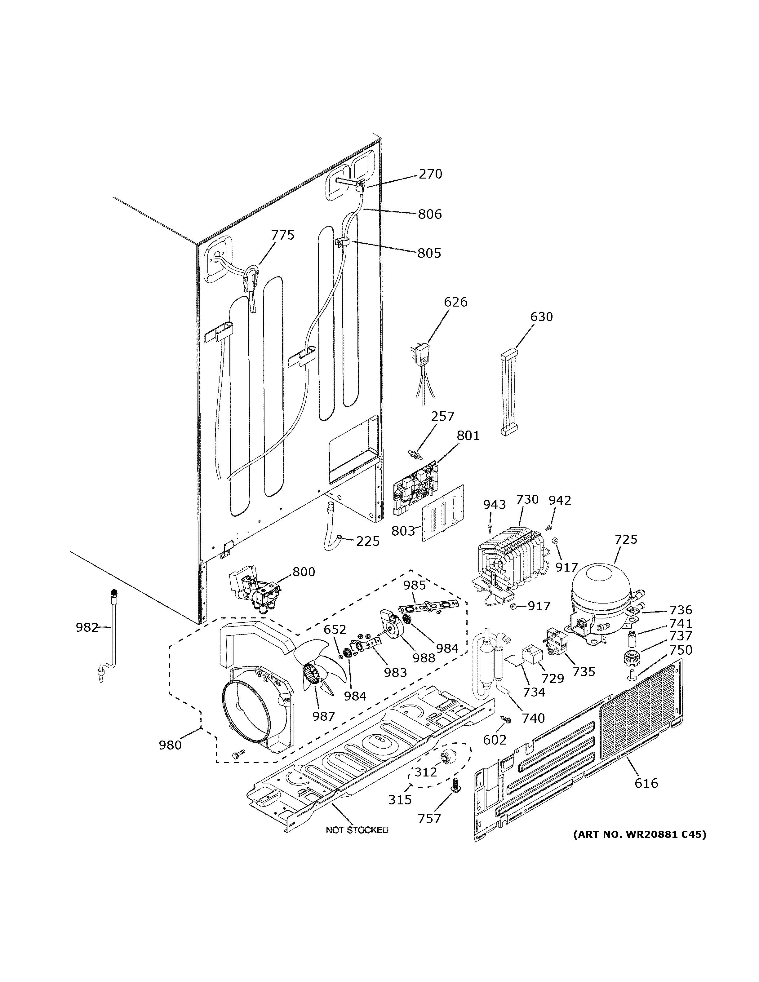 GE GSE25GGPFCWW machine compartment diagram