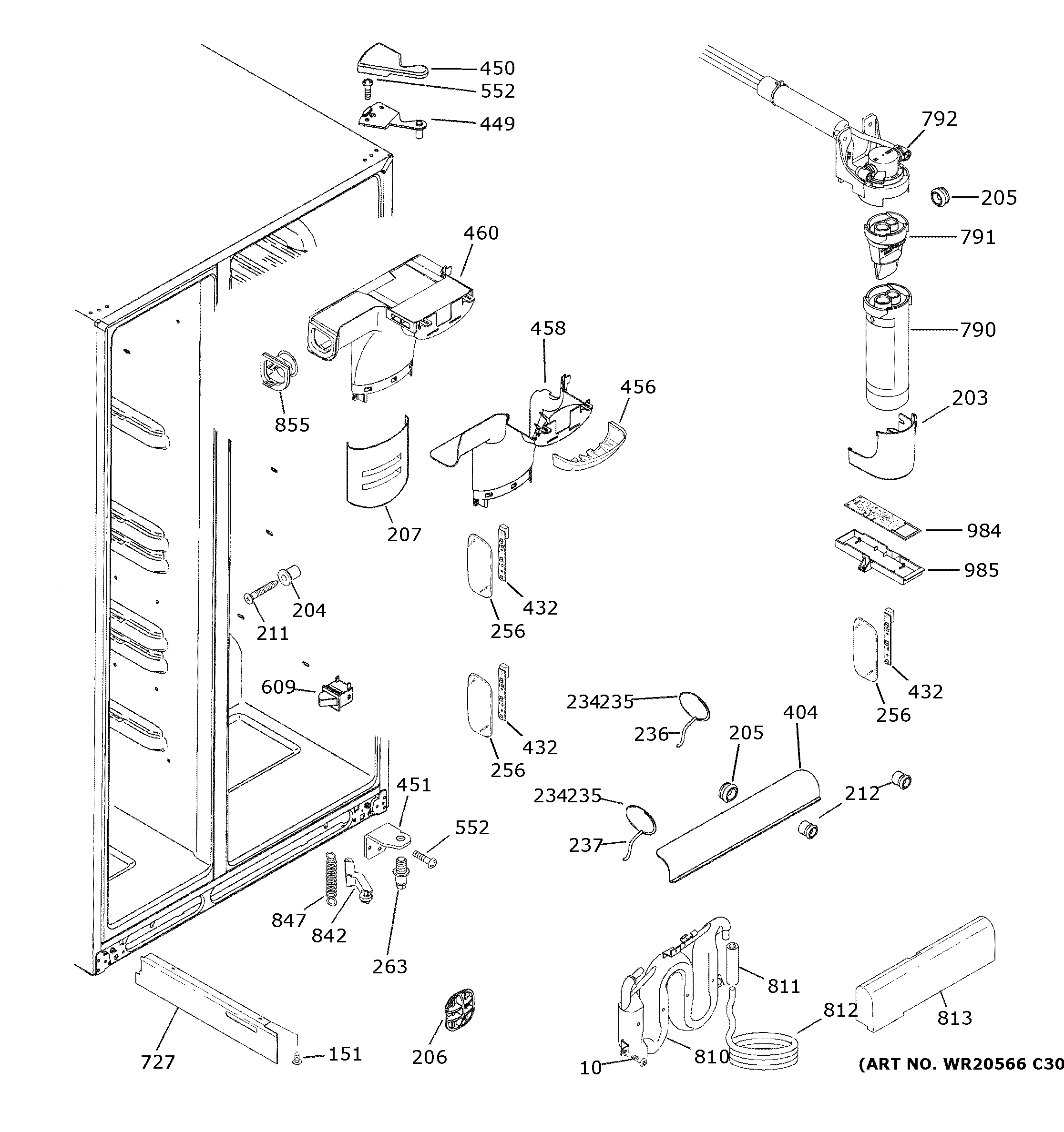 GE GSS25GGPFCWW fresh food section diagram