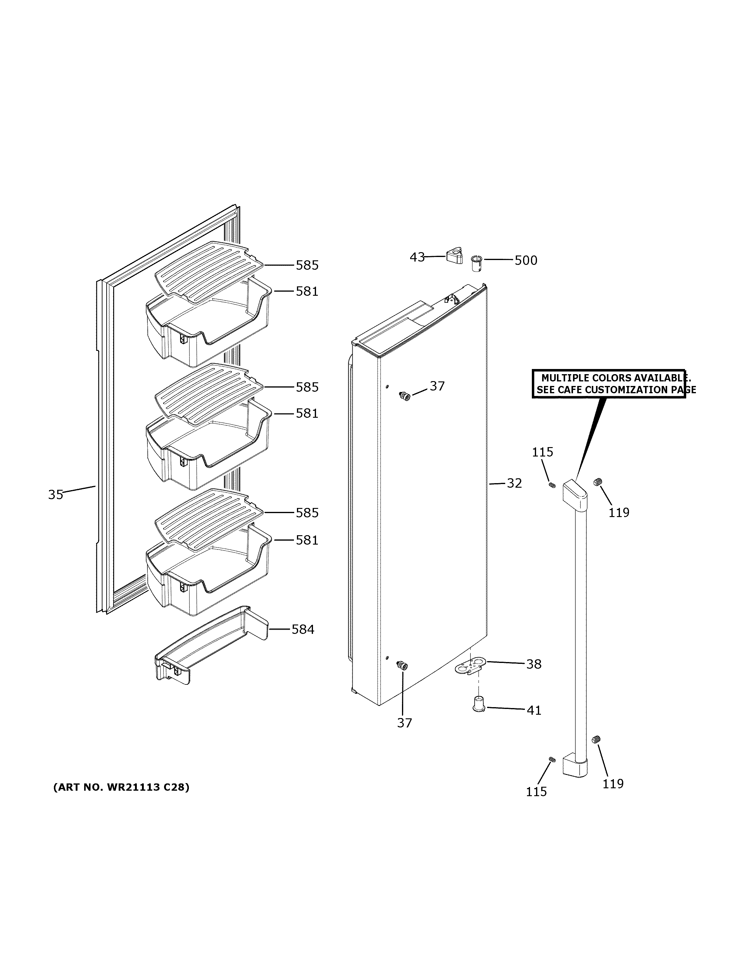 GE CFE26KP2NTS1 fresh food door - rh diagram