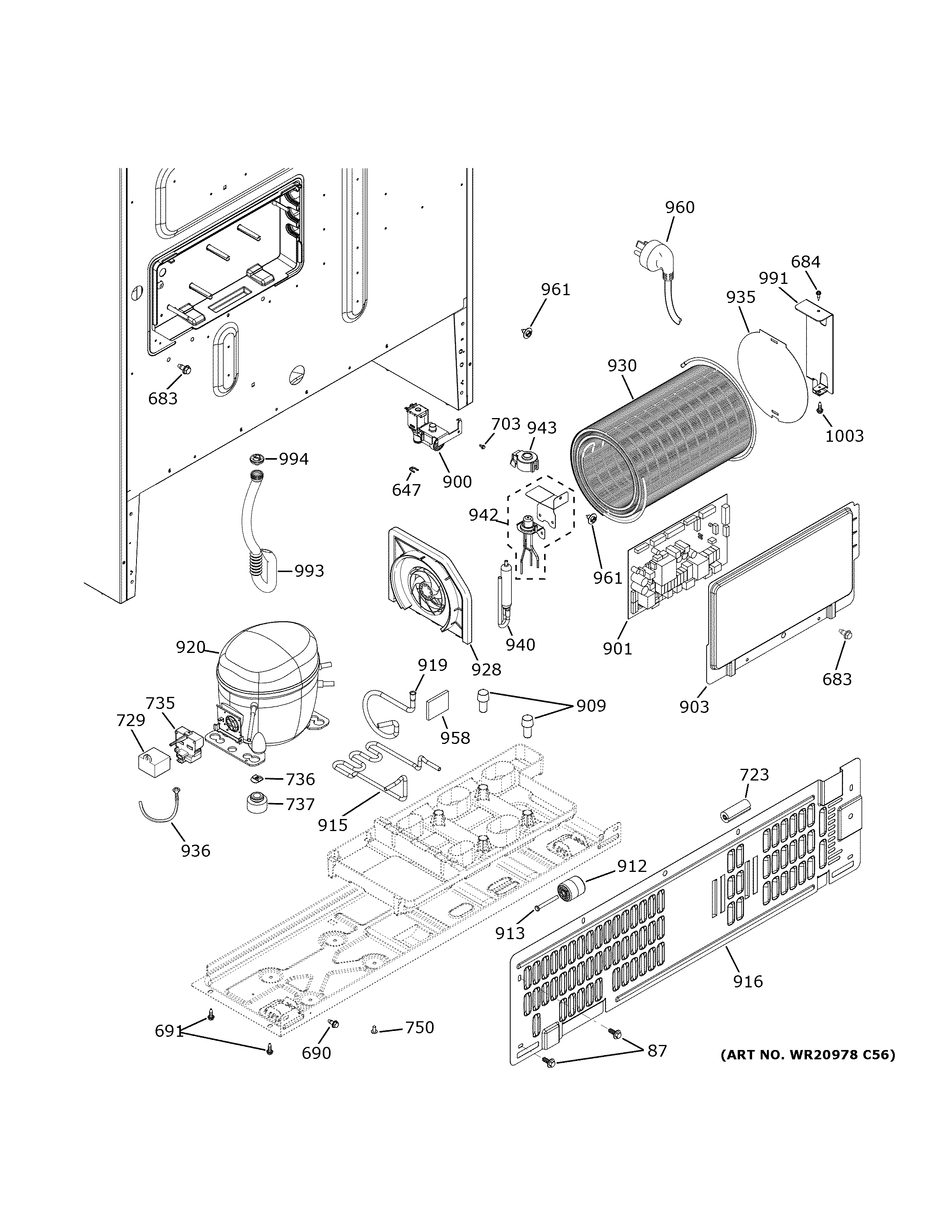 GE GFD28GMLKES machine compartment diagram