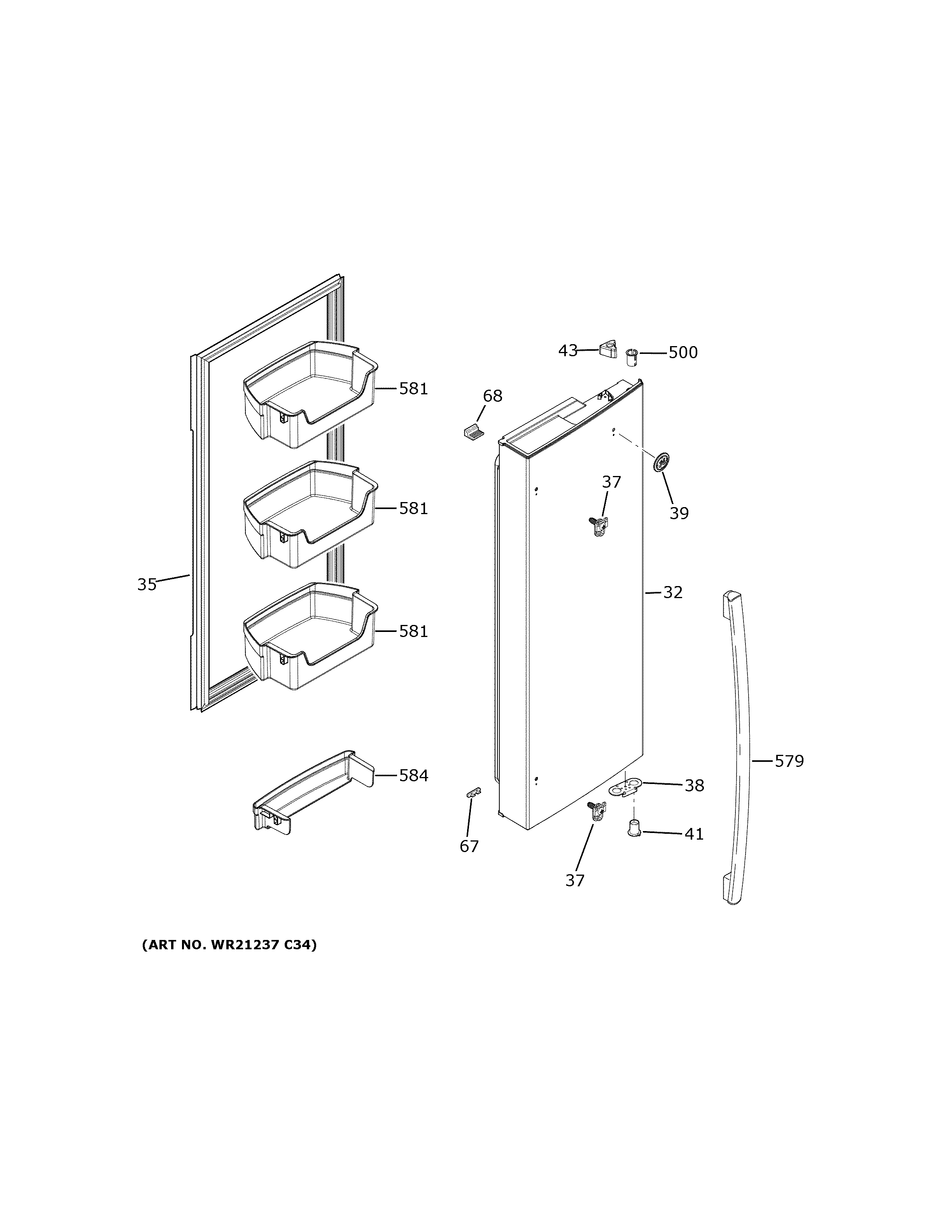 GE GFE24JMKWFES fresh food door - rh diagram