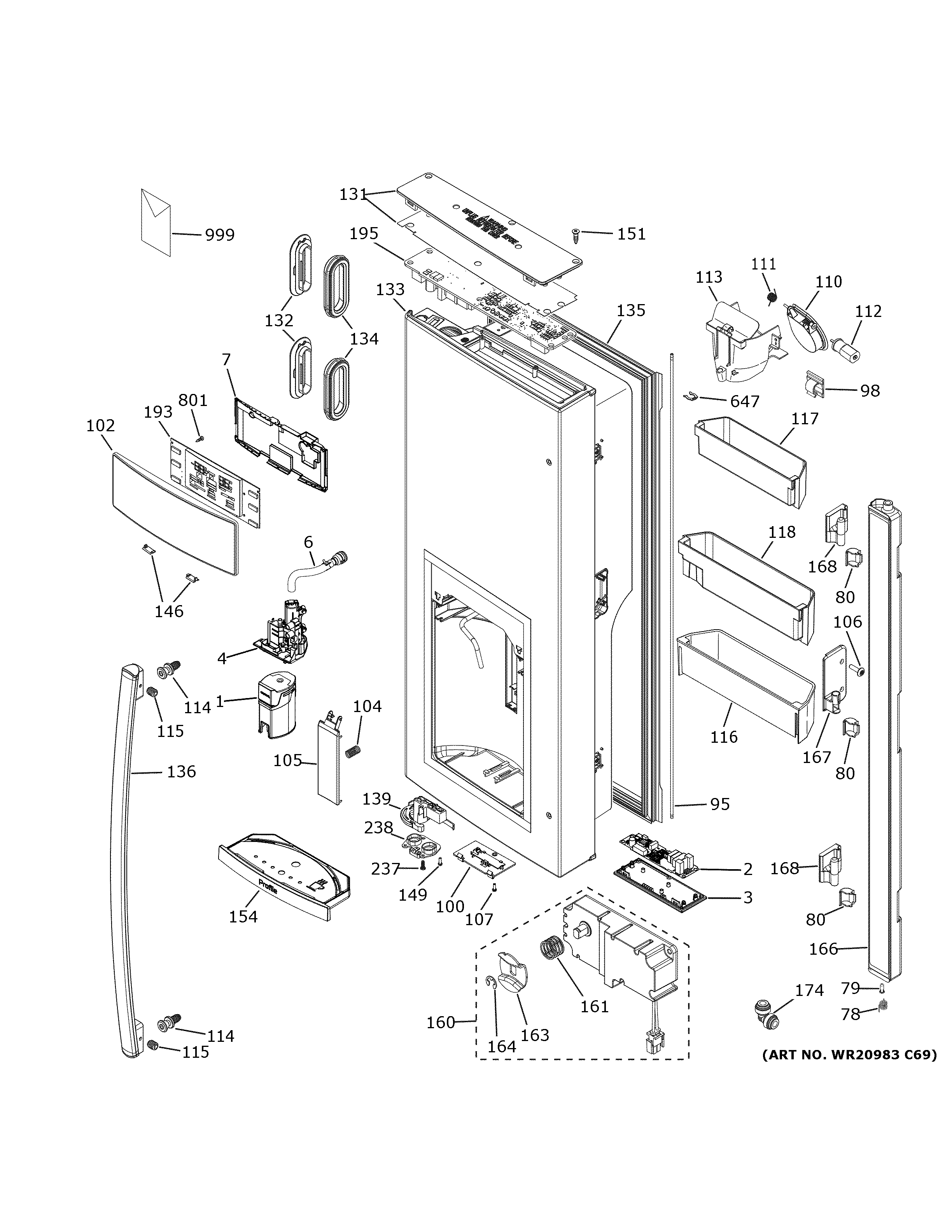 GE PFE28PYNIFS dispenser door diagram