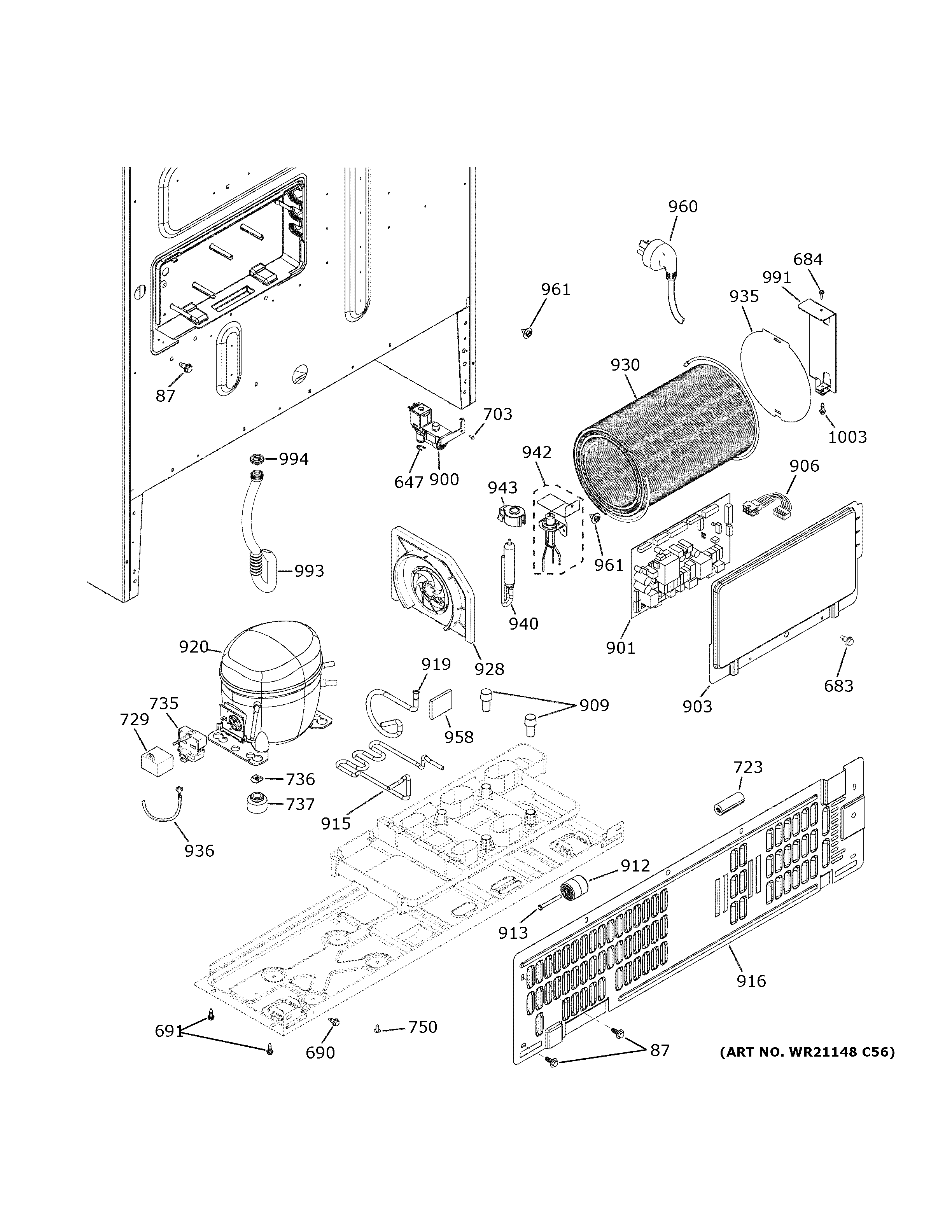 GE PFE28PYNIFS machine compartment diagram