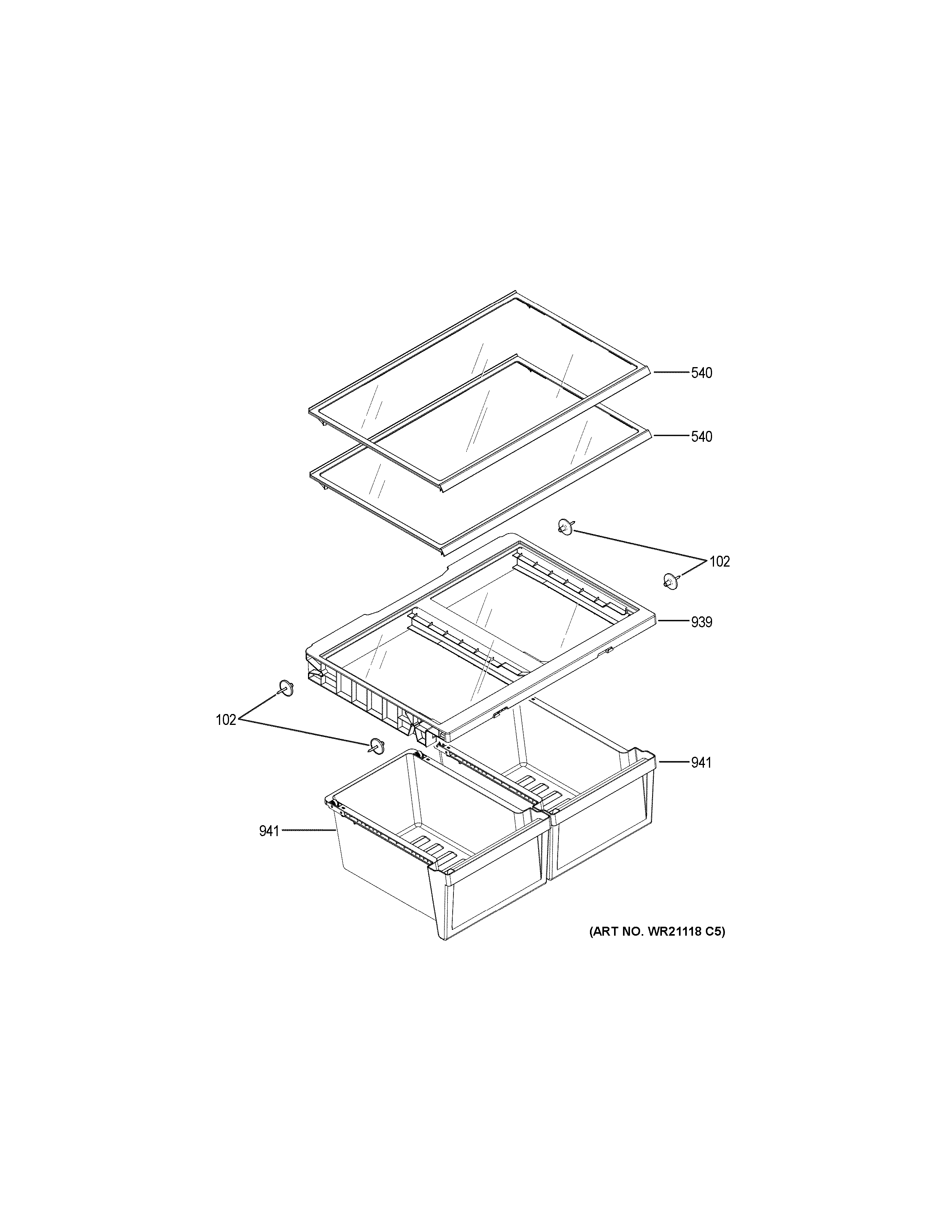 GE GBE21DYKFRFS fresh food shelves diagram