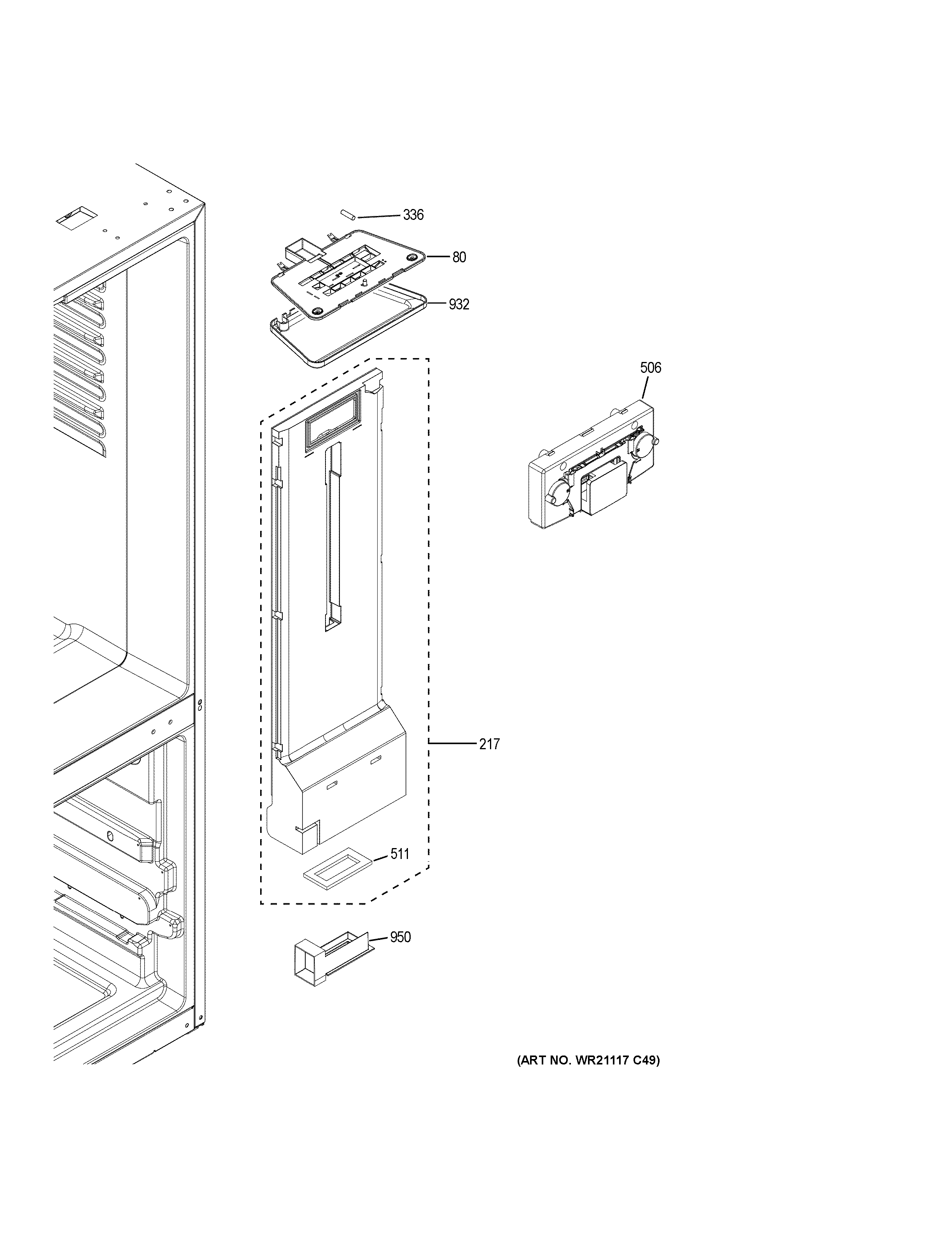 GE GBE21DGKURBB fresh food section diagram