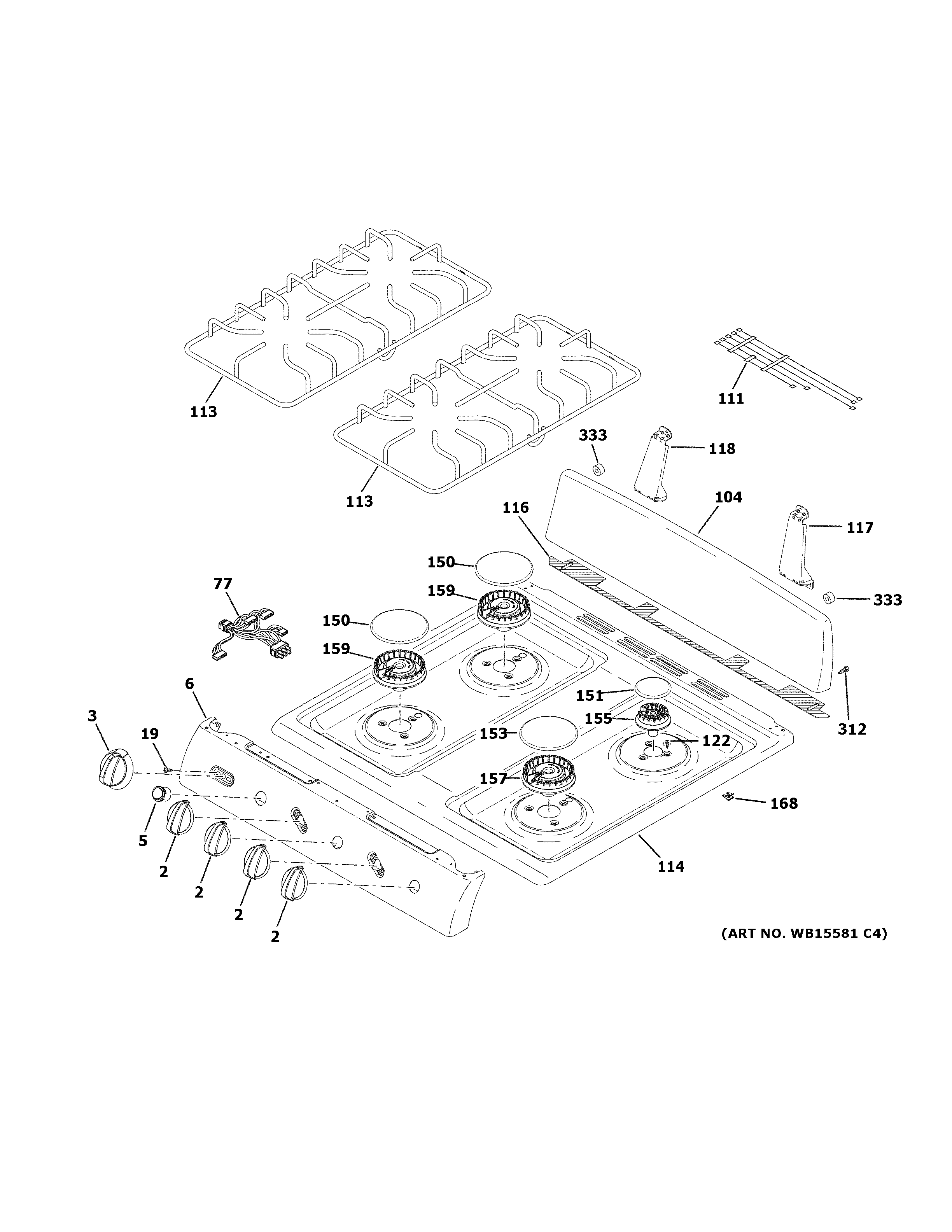 Hotpoint RGAS300DM1WW control panel & cooktop diagram