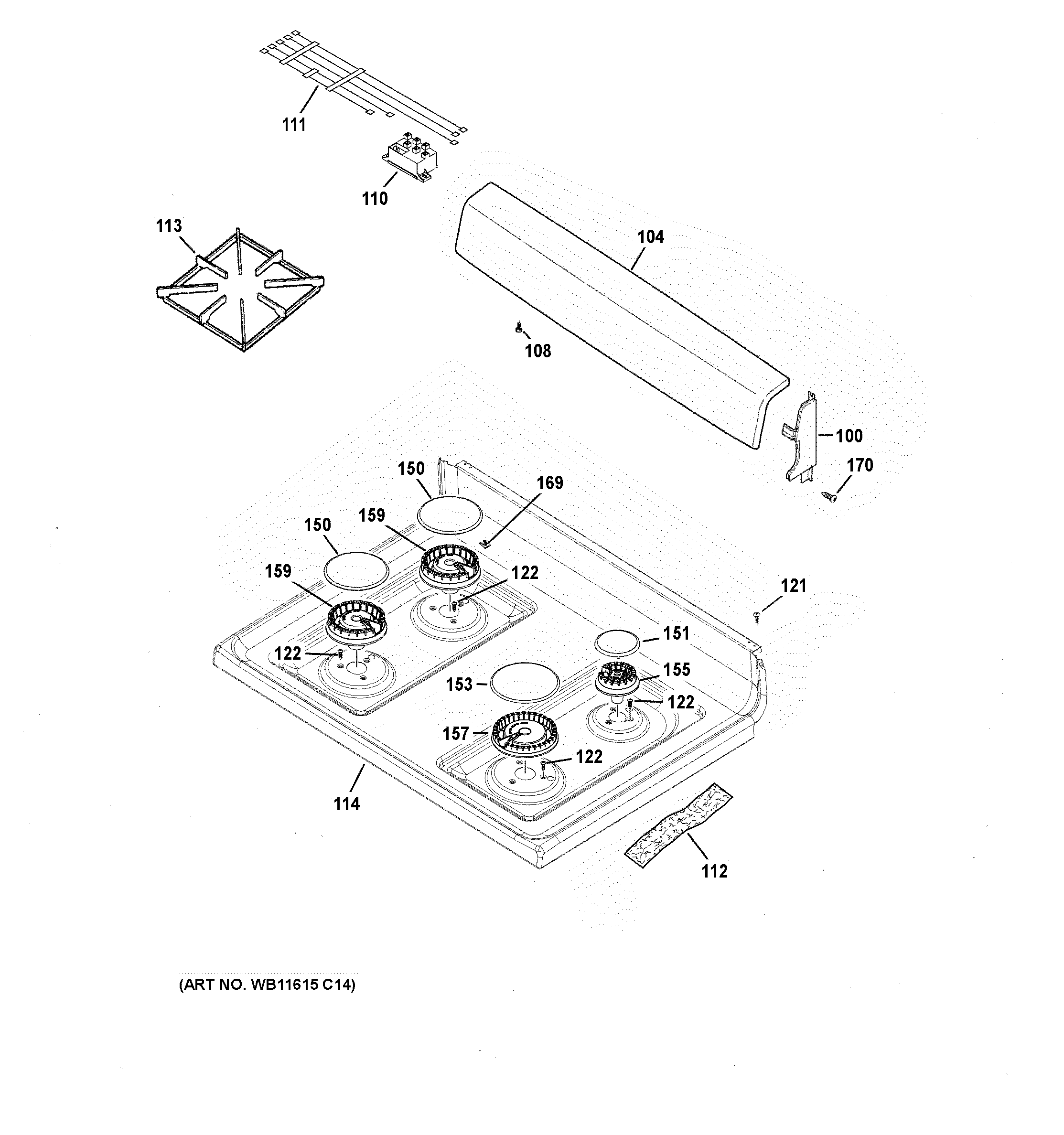 Hotpoint RGBS200DM1WW cooktop diagram