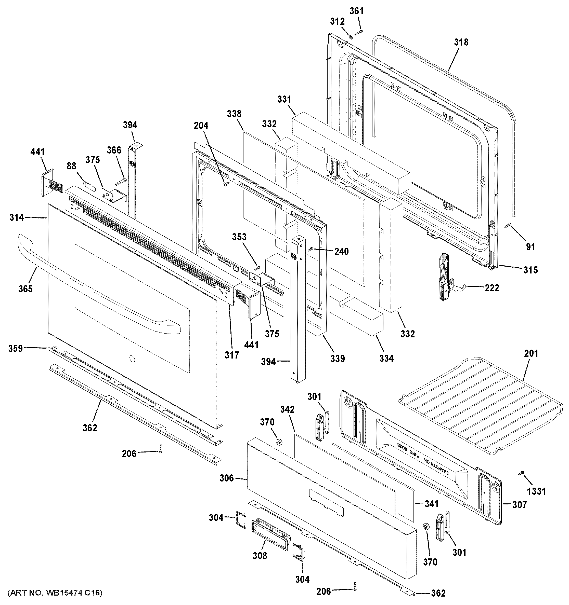 Hotpoint RGBS200DM1WW door & drawer parts diagram