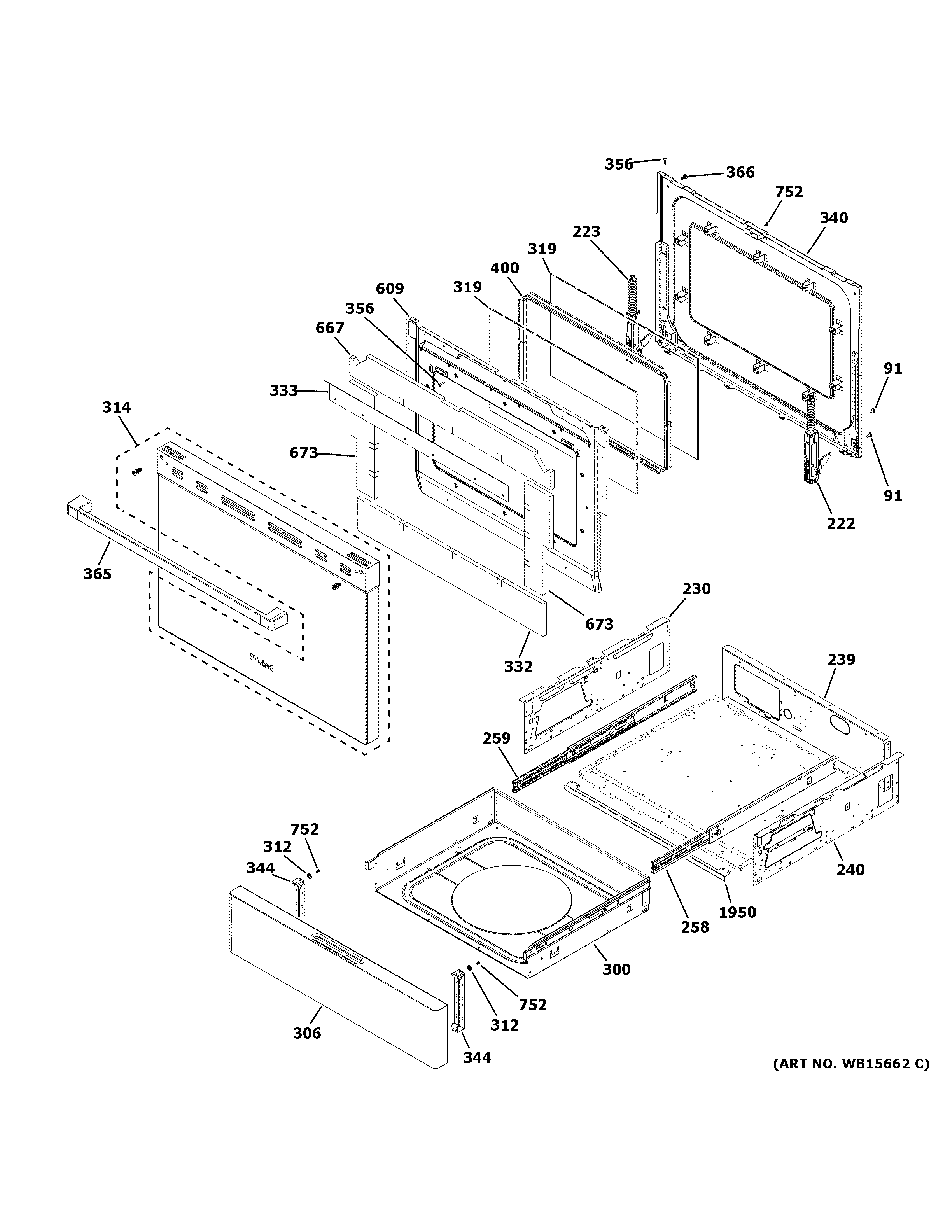 Haier QGSS740RN1SS door & drawer parts diagram