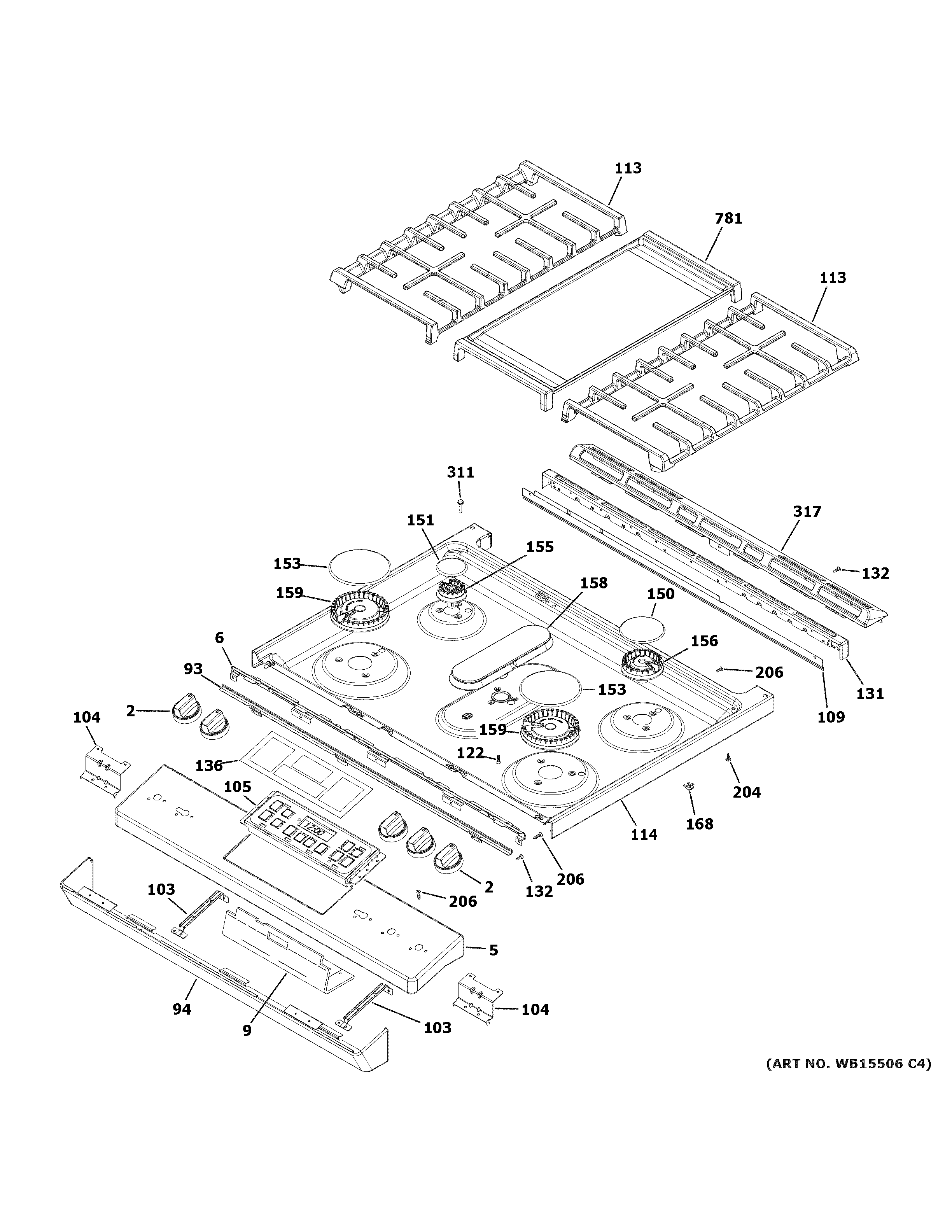 GE JGSS66SEL3SS control panel & cooktop diagram