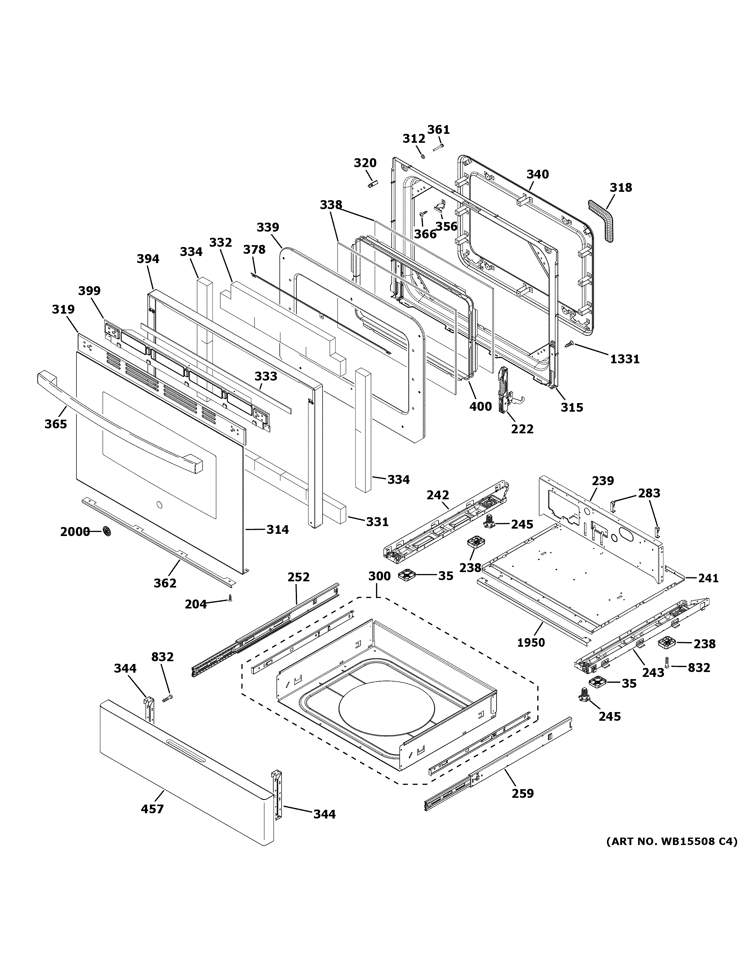 GE JGSS66SEL3SS door & drawer parts diagram