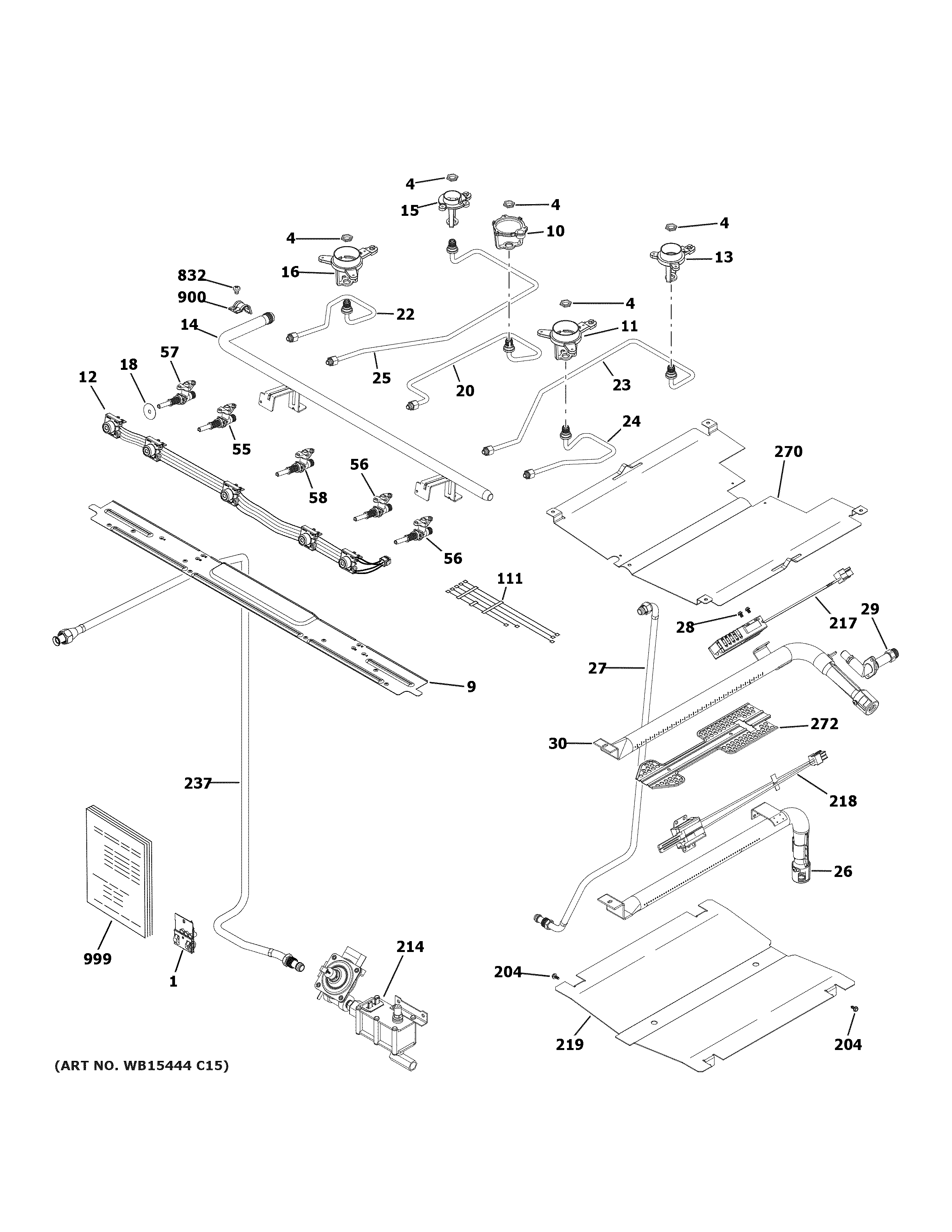 GE JGB660DP1WW gas & burner parts diagram