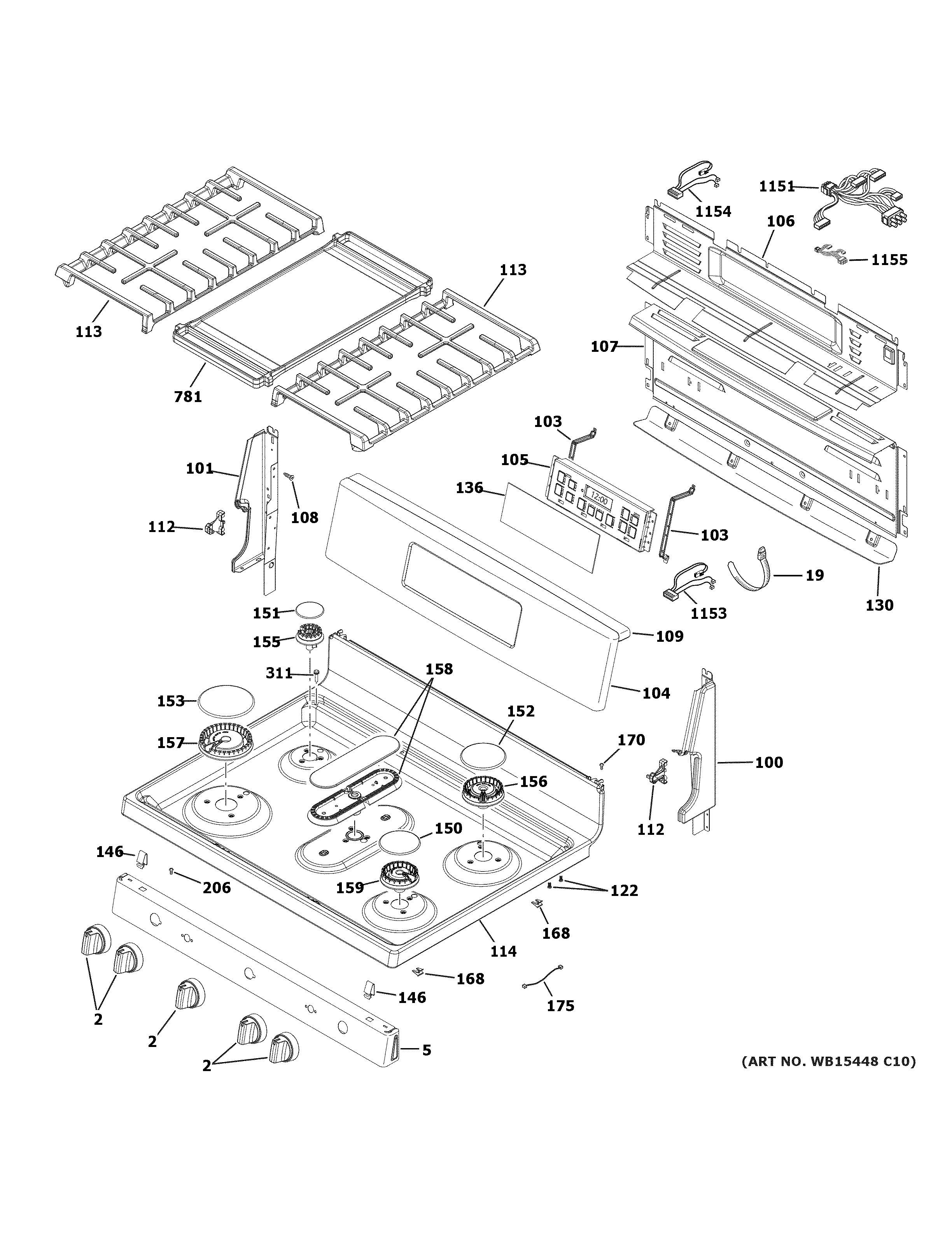 GE JGB660YP1FS control panel & cooktop diagram
