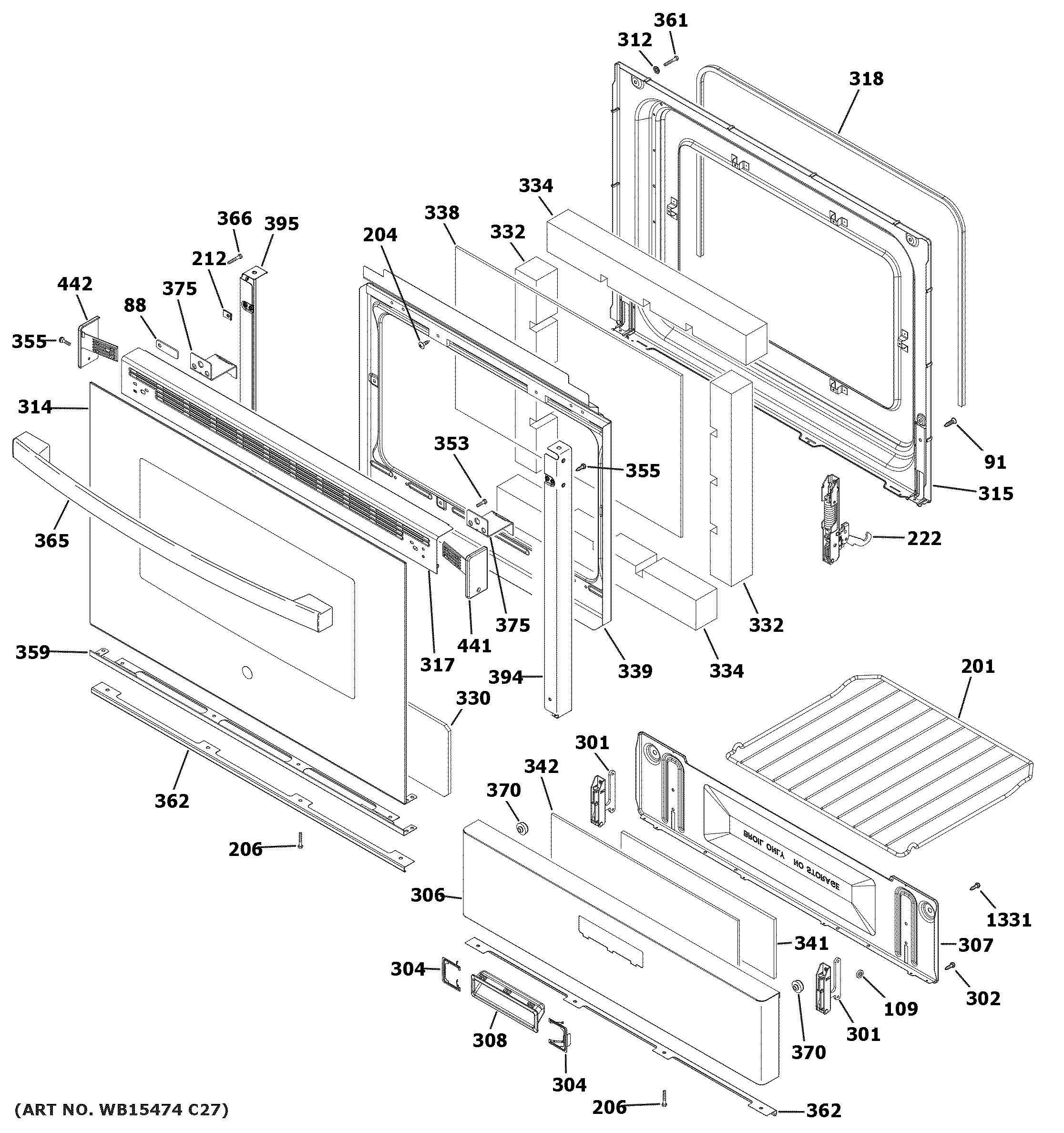 GE JGBS30DEK5WW door & drawer parts diagram