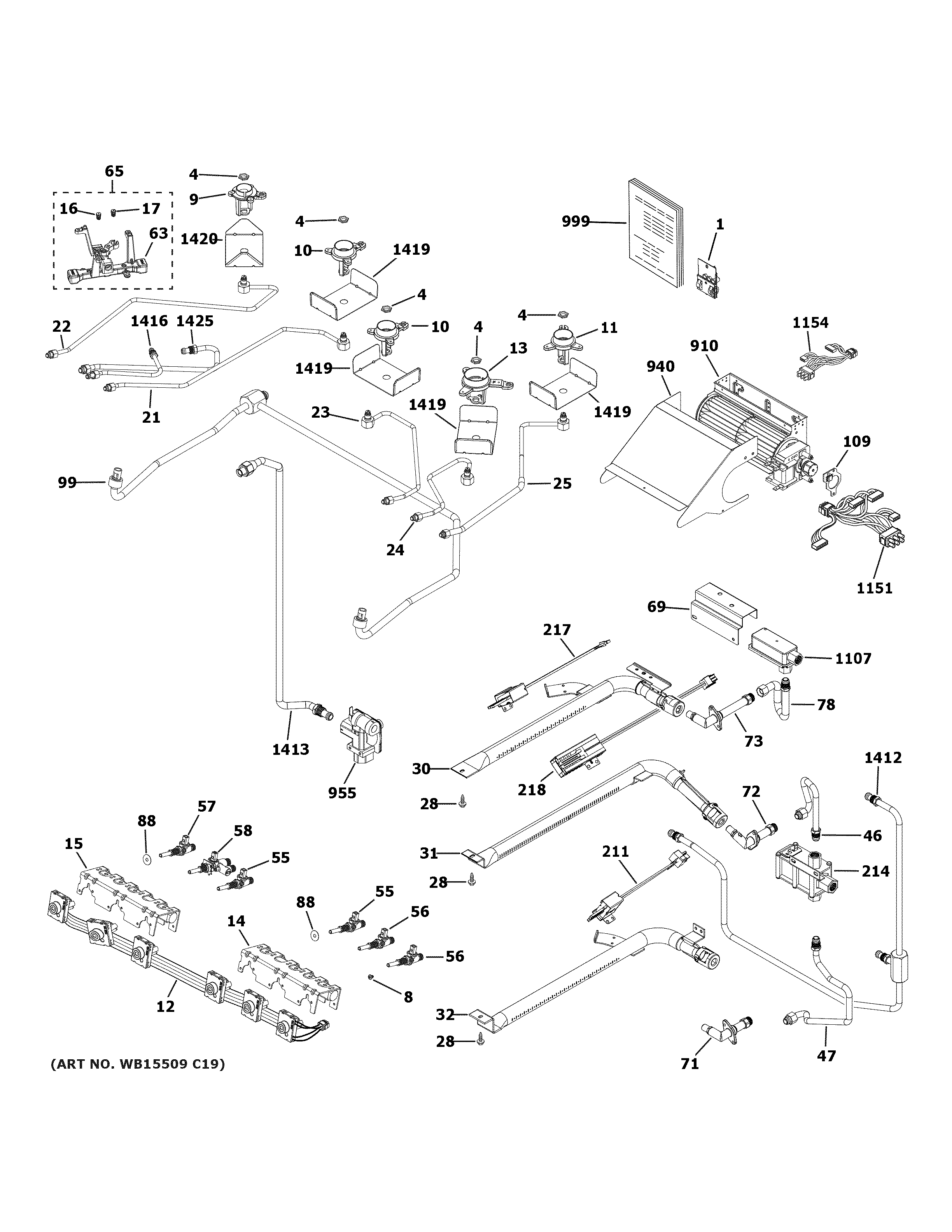 GE CGS750P4M3W2 gas & burner parts diagram