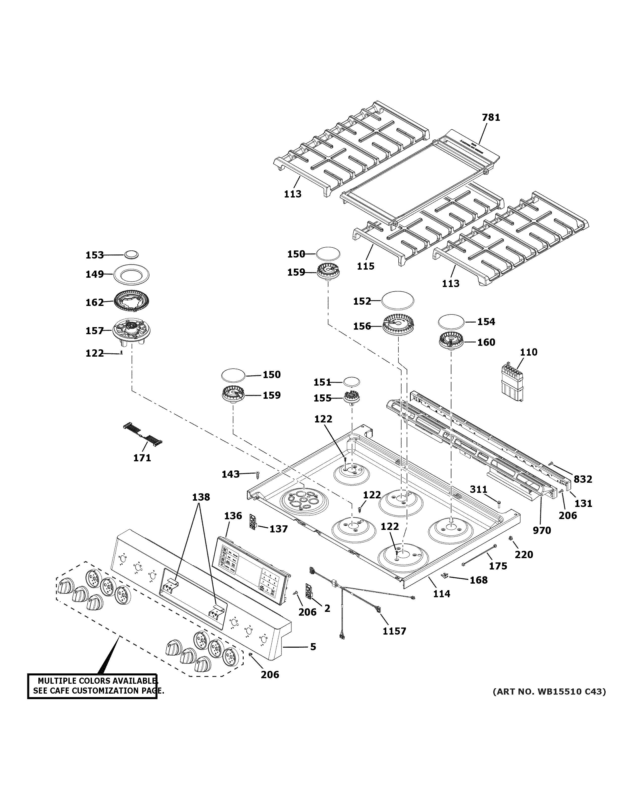GE C2S900P2M2S1 control panel & cooktop diagram