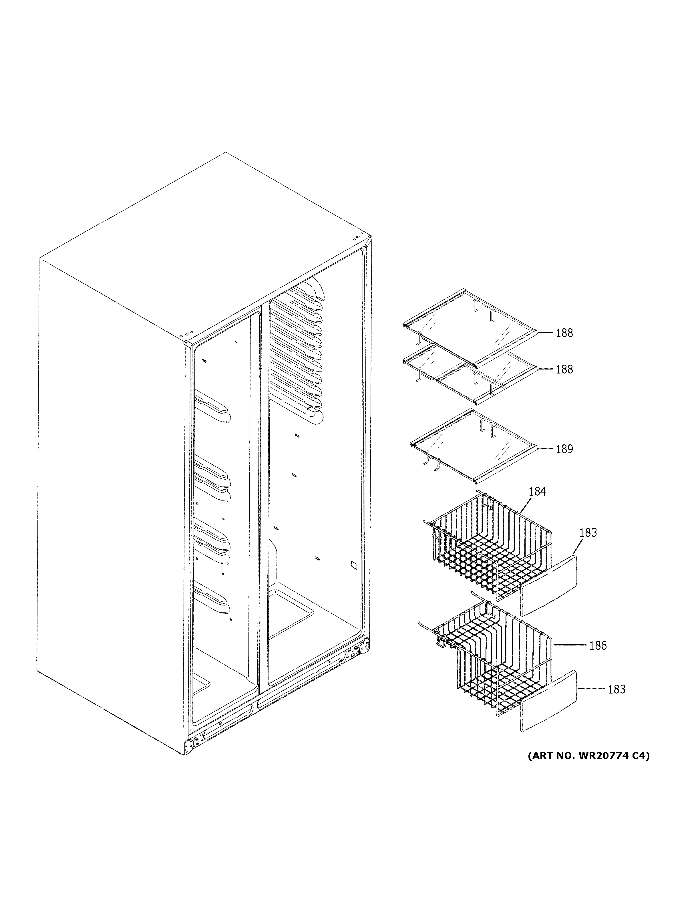 GE GSS25IYNRHFS freezer shelves diagram