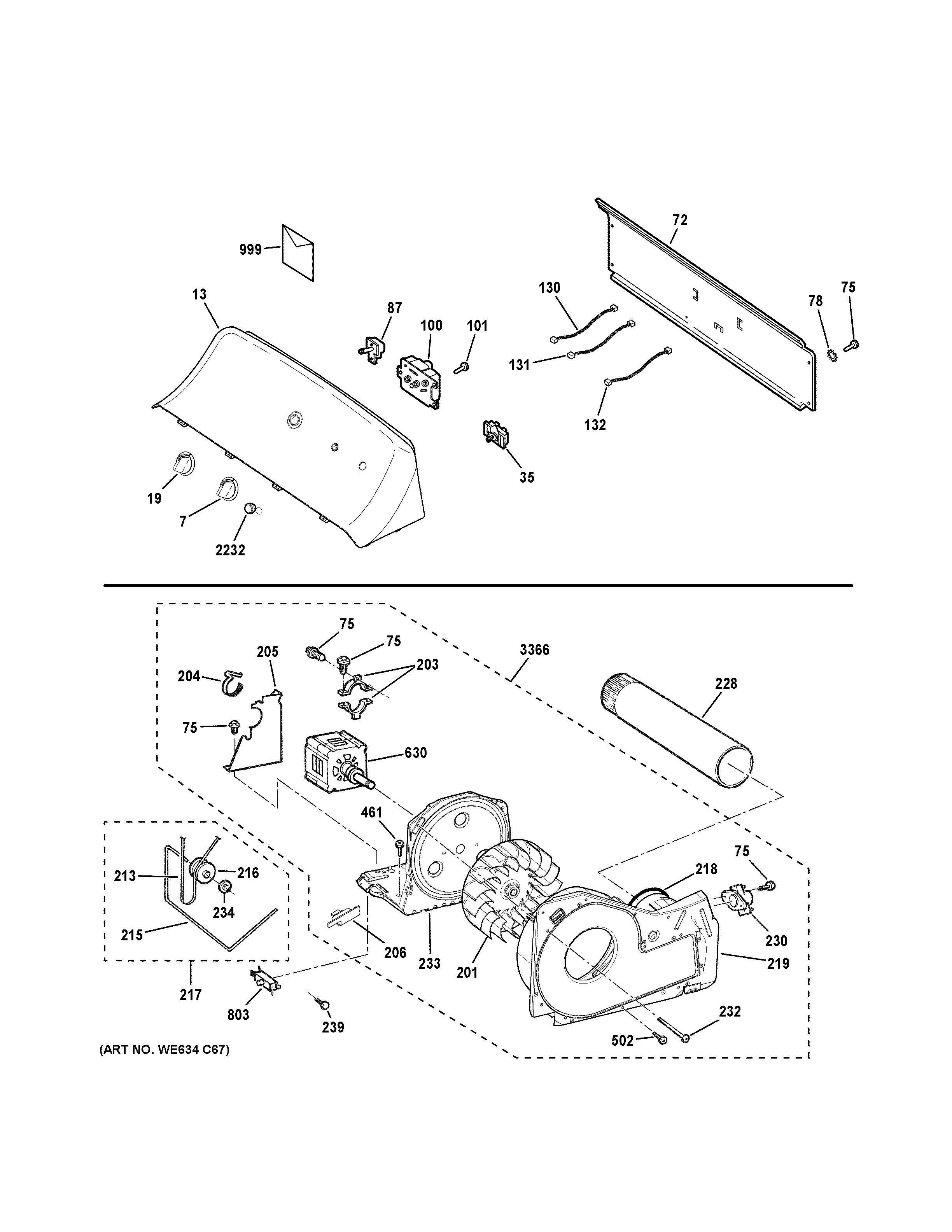 GE NTX62E8ST0WW backsplash, blower & motor assembly diagram