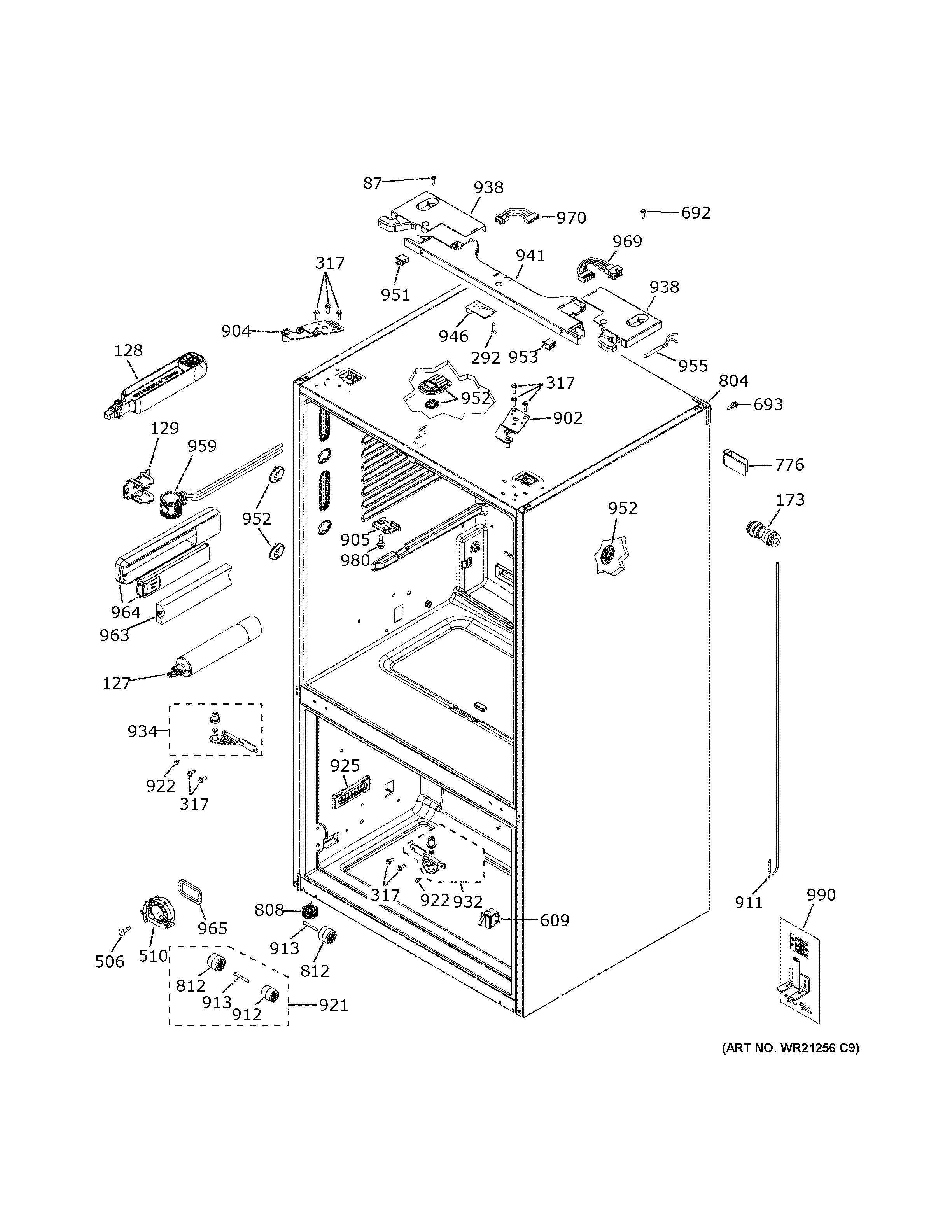 GE CYE22UP2MKS1 case parts diagram