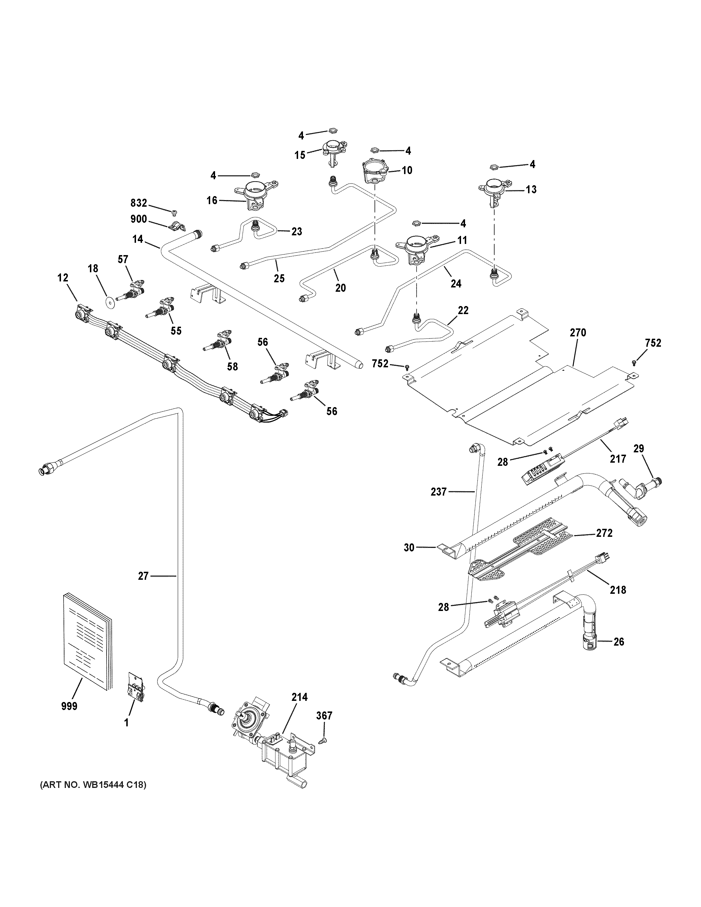 GE JGB735SP1SS gas & burner parts diagram