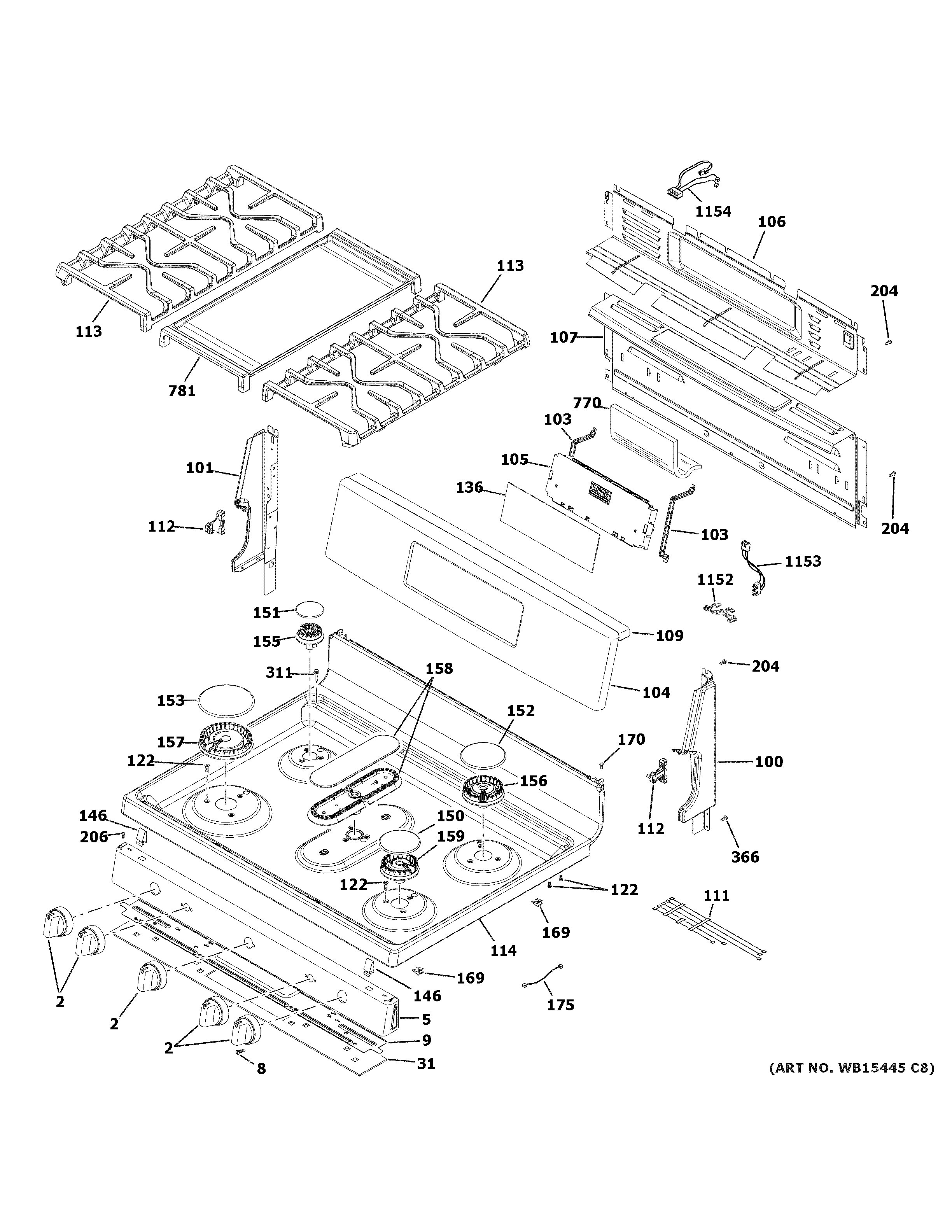 GE JGB735SP1SS control panel & cooktop diagram