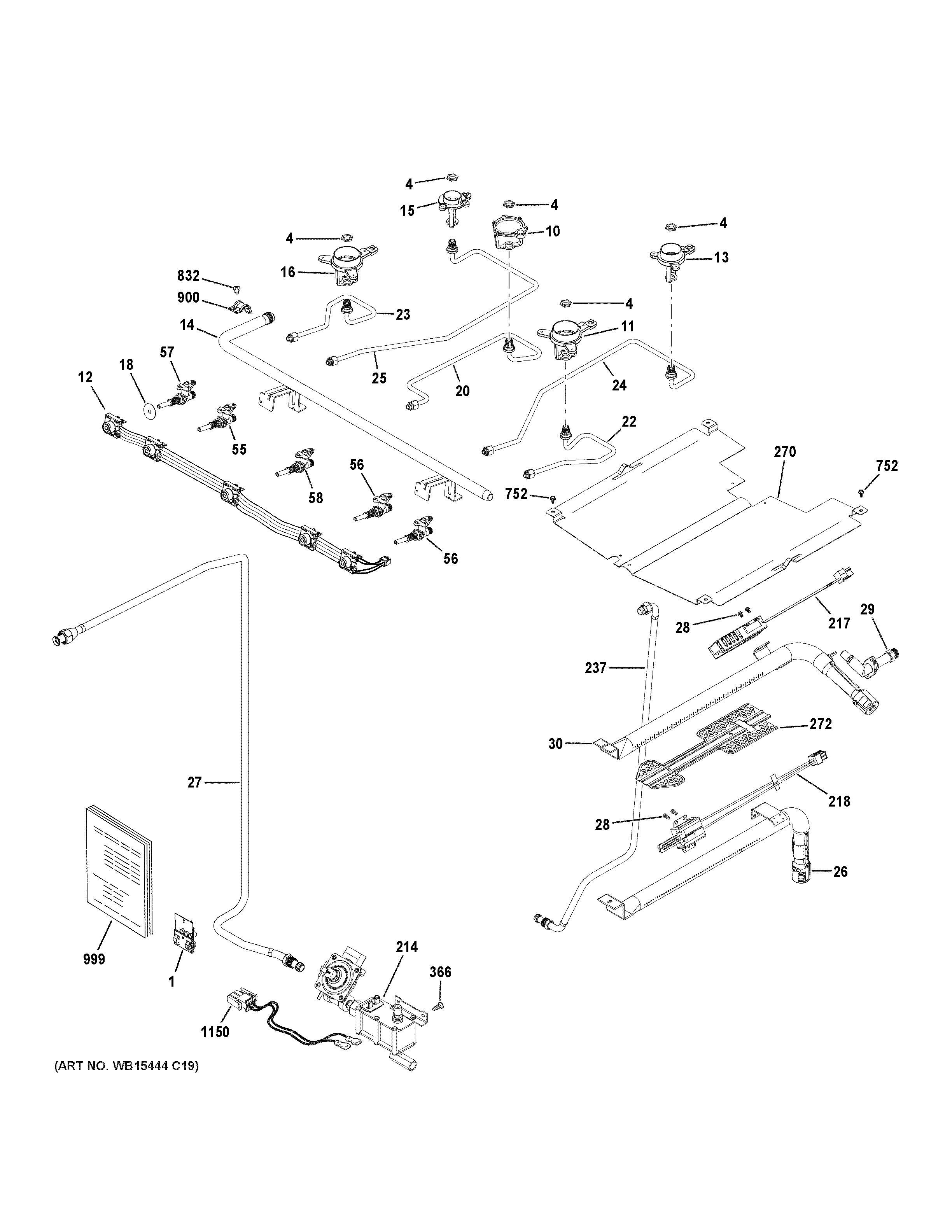 GE JGB735DP1WW gas & burner parts diagram