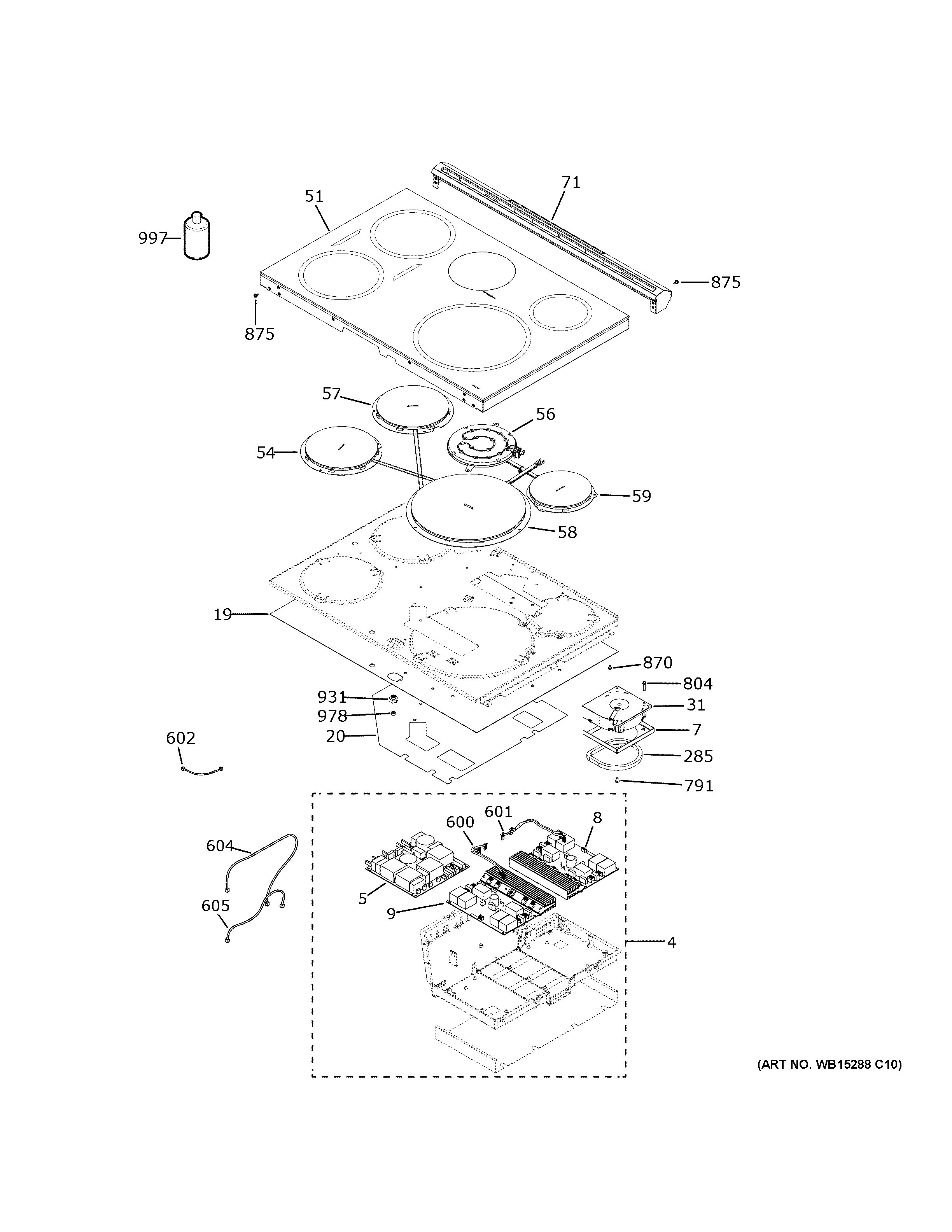 GE PHS930BP7TS cooktop diagram