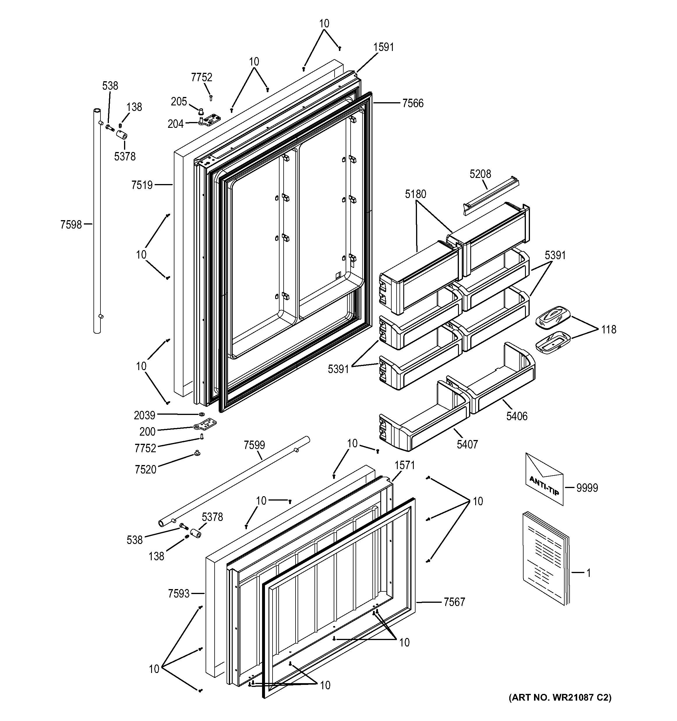 GE ZICS360NHARH doors diagram